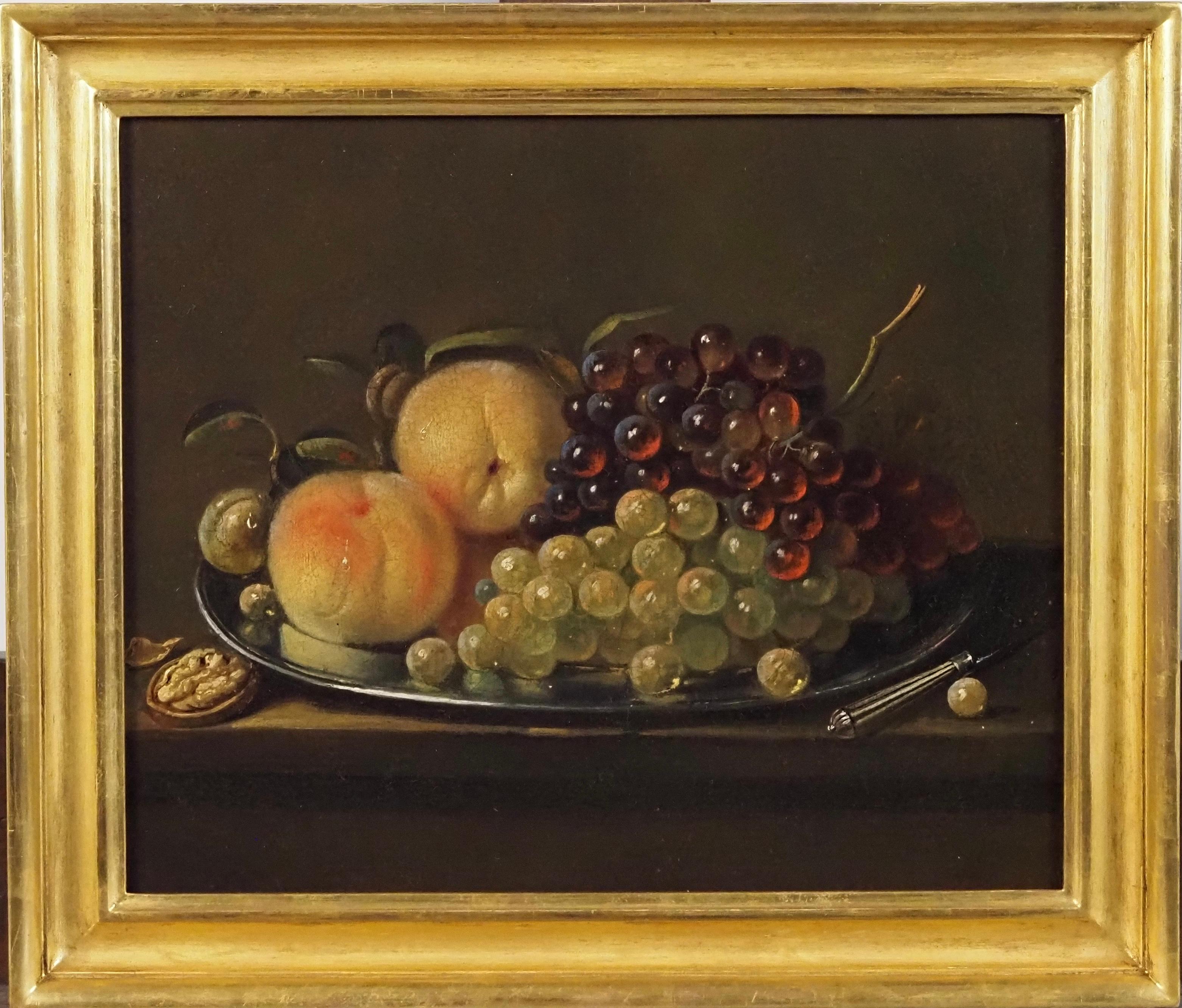 James Shaw Still-Life Painting - Still life of grapes, peaches and hazelnuts