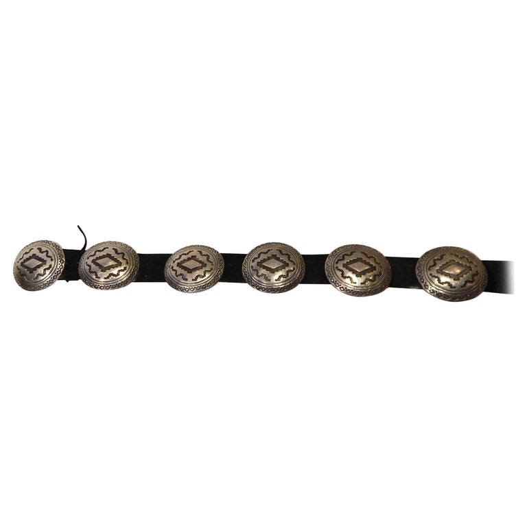 JS James Shay Navajo Sterling Silver Leather Concho Belt Western Native American James Shay Navajo Sterling Silver Black Leather Concho Belt  main image 4