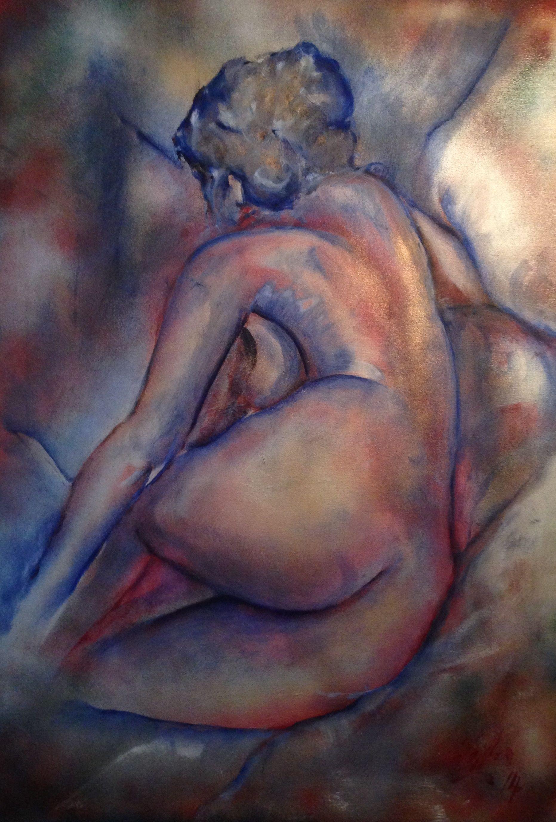 Original oil painting by James Shipton on block canvas.  My works are heavily influenced by the art work of Degas and Gustav Klimt.  My desire is to capture the beauty of the female human form, whilst portraying human isolation (loneliness). I