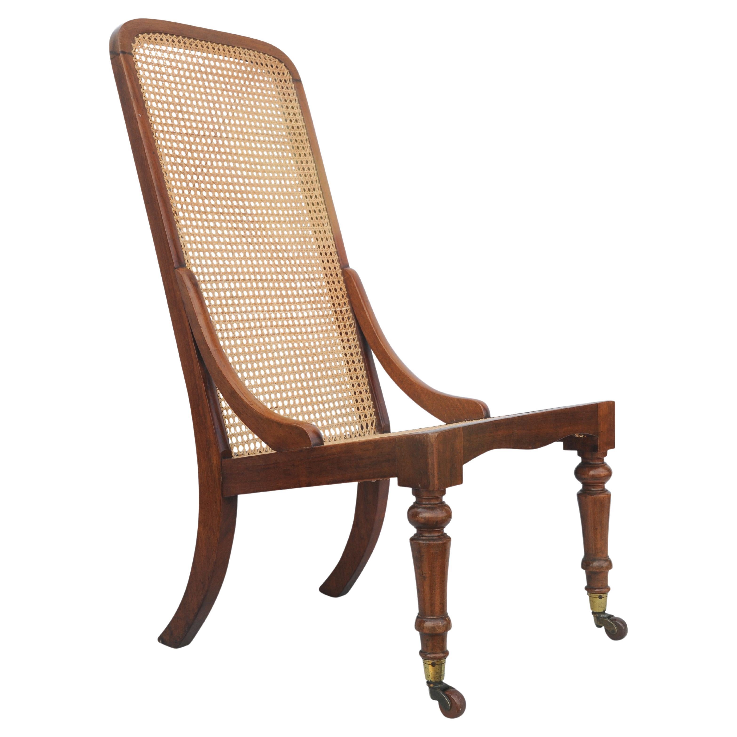 James Shoolbred Victorian Antique Cane & Birch Low Library Chair On Castors