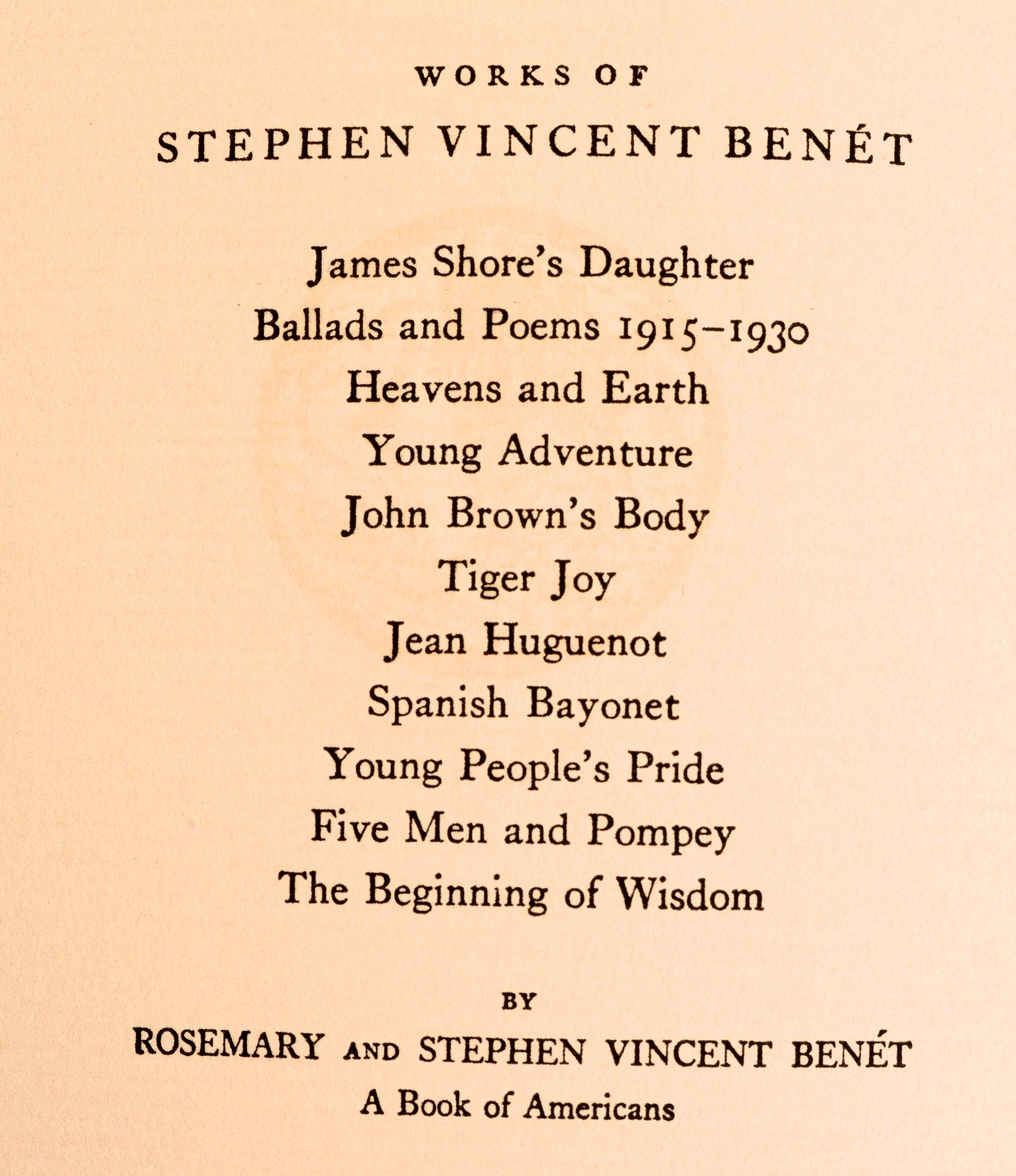 Paper James Shore's Daughter by Stephen Vincent Benét, Signed & Numbered #3/307 1st Ed For Sale