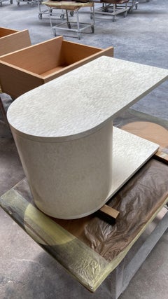 Contemporary Design Side Table, Ivory Colour Veneer, Cylindrical shape