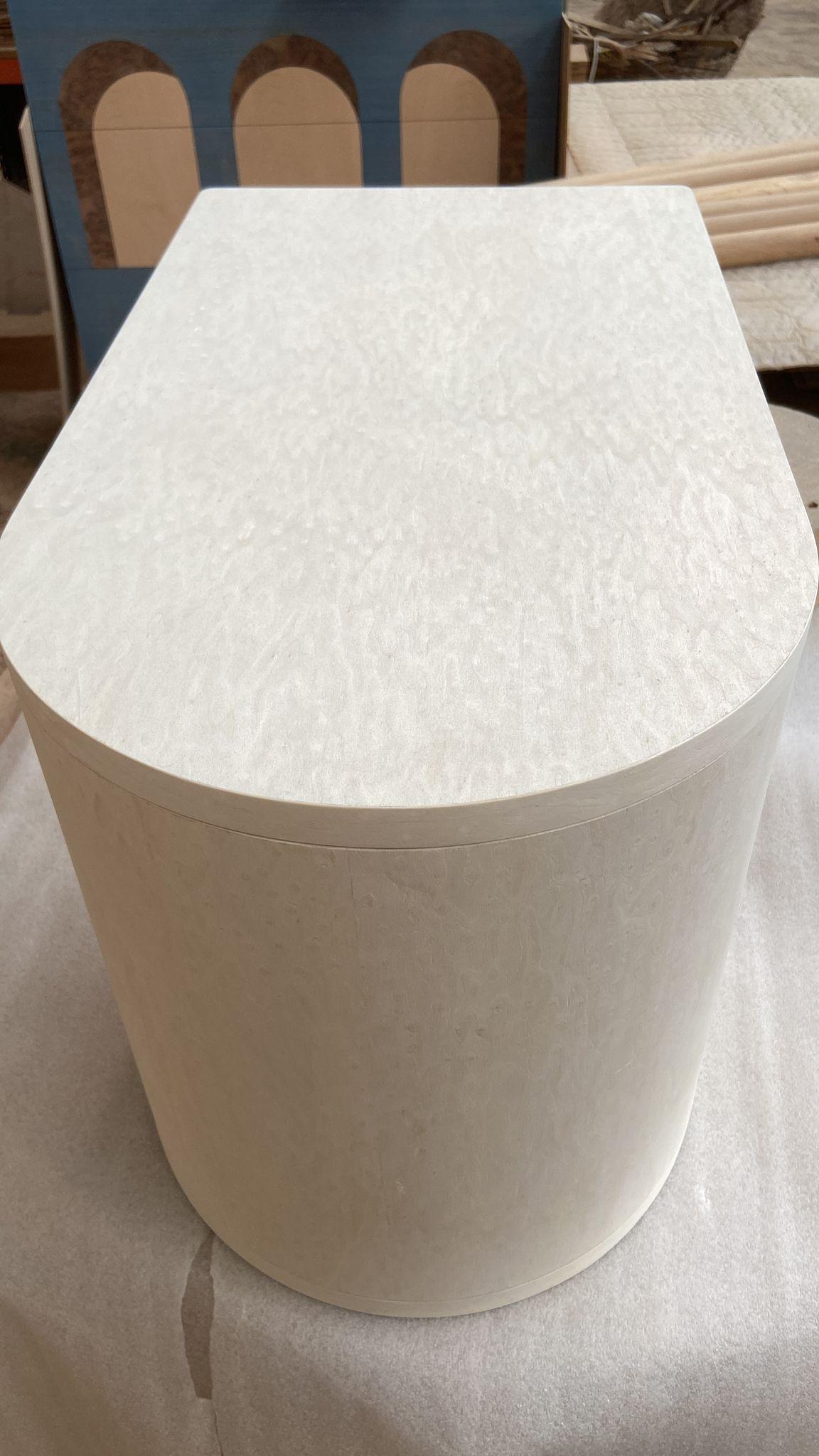 Contemporary Design Side Table, Ivory Colour Veneer, Cylindrical shape In New Condition For Sale In London, GB