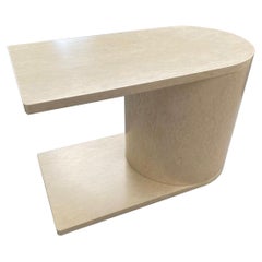 Contemporary Design Side Table, Ivory Colour Veneer, Cylindrical shape