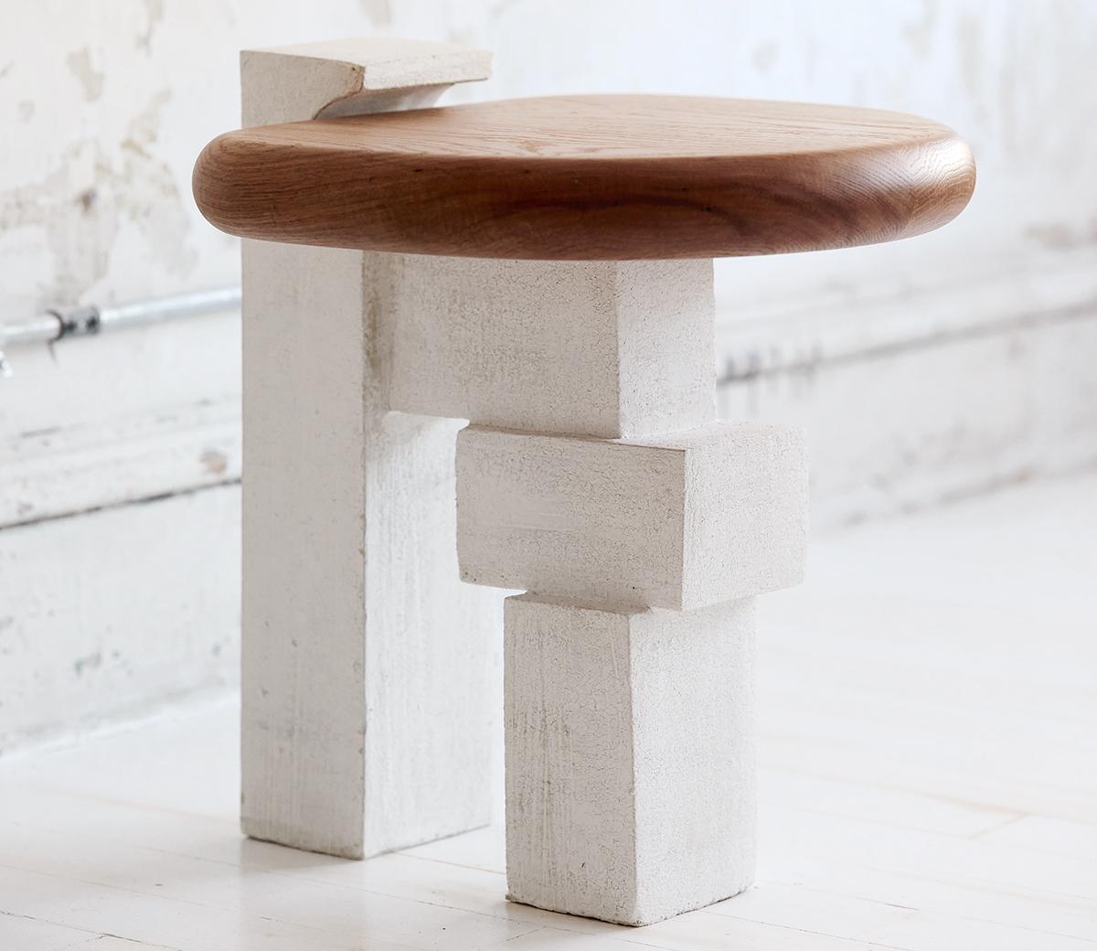 American James Side Table in Ceramic and White or Ebonized Oak by Danny Kaplan Studio For Sale