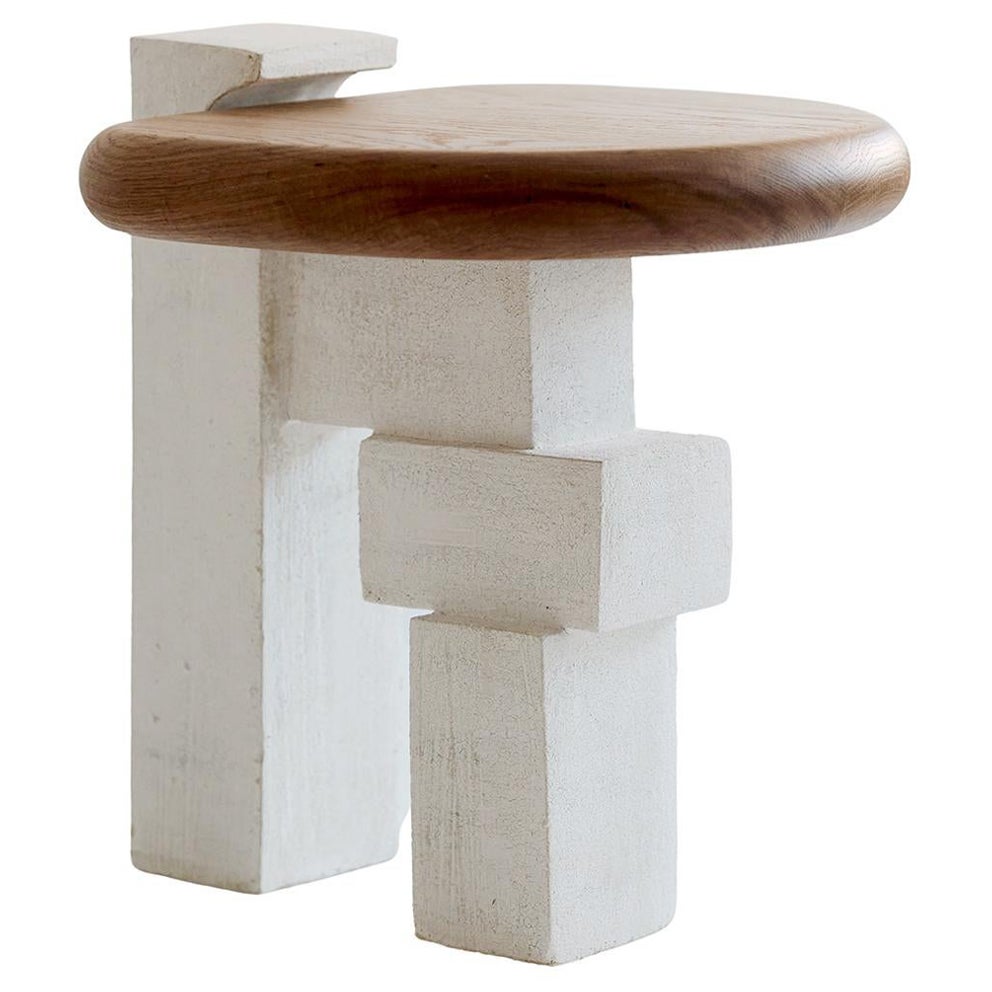 Mesa auxiliar James de cerámica y roble blanco o ebonizado de Danny Kaplan Studio