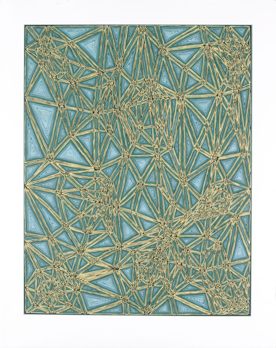 "Shifted Lattice" is a 14 color silkscreen printed on Reeves textured Rag. The print is from an edition of 118 plus 18 artist proofs. Signed and numbered in pencil.
