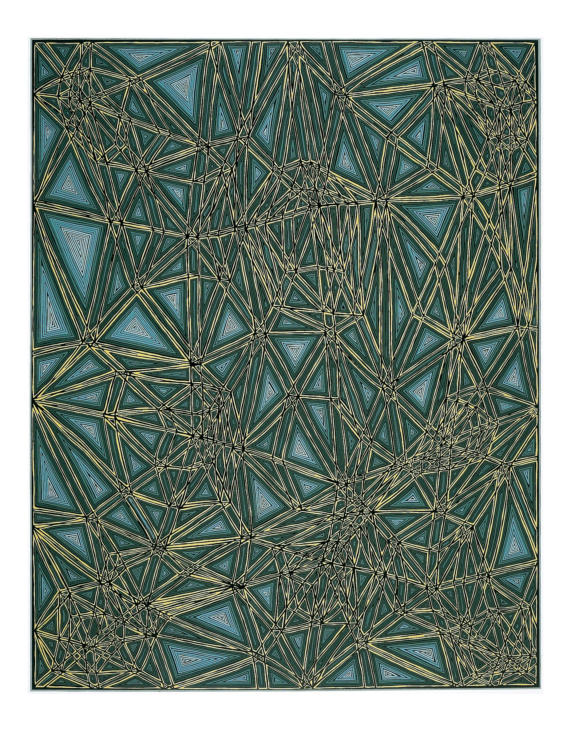 "Shifted Lattice" by James Siena (Geometric, Aqua, Green, Abstract, Line, Design