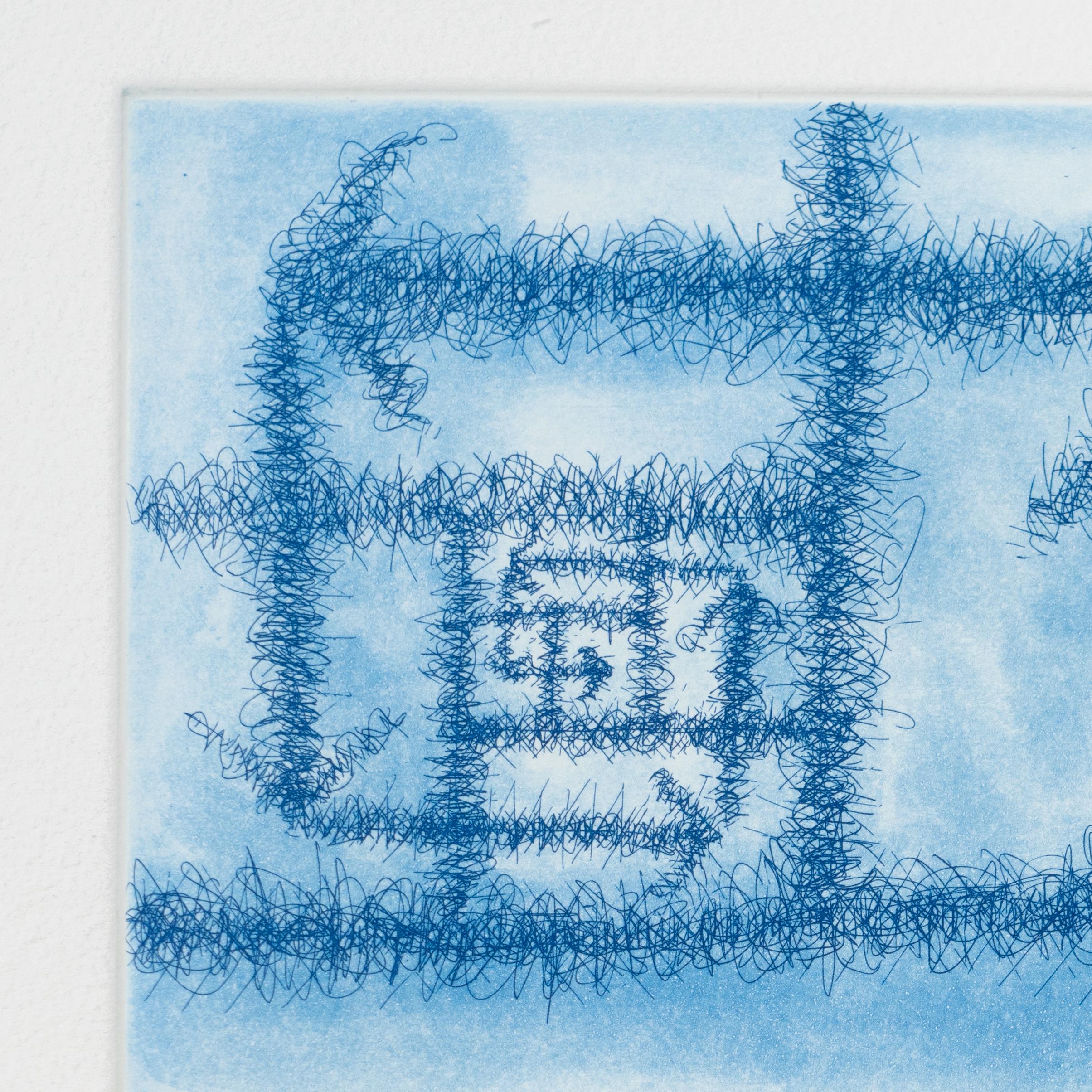 Modern James Siena Blue Etching 'Fletxes Octogonals Decreixents', 2011 For Sale