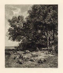 Antique "Landscape with Sheep" etching