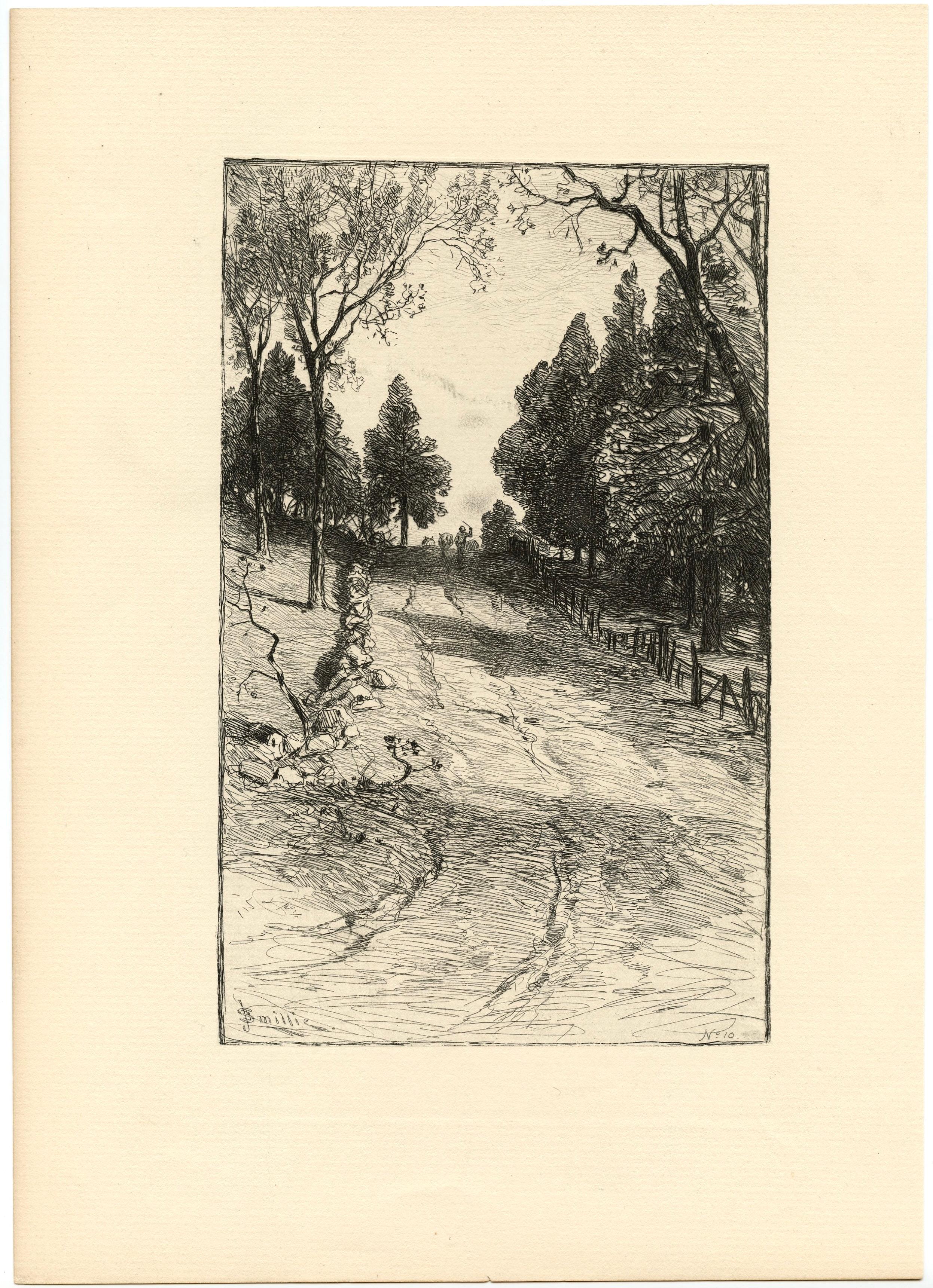 "Up the Hill" original etching - Print by James Smillie