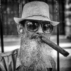 El Barbudo by James Sparshatt - Platinum Print of a Cuban cigar smoker.  Framed