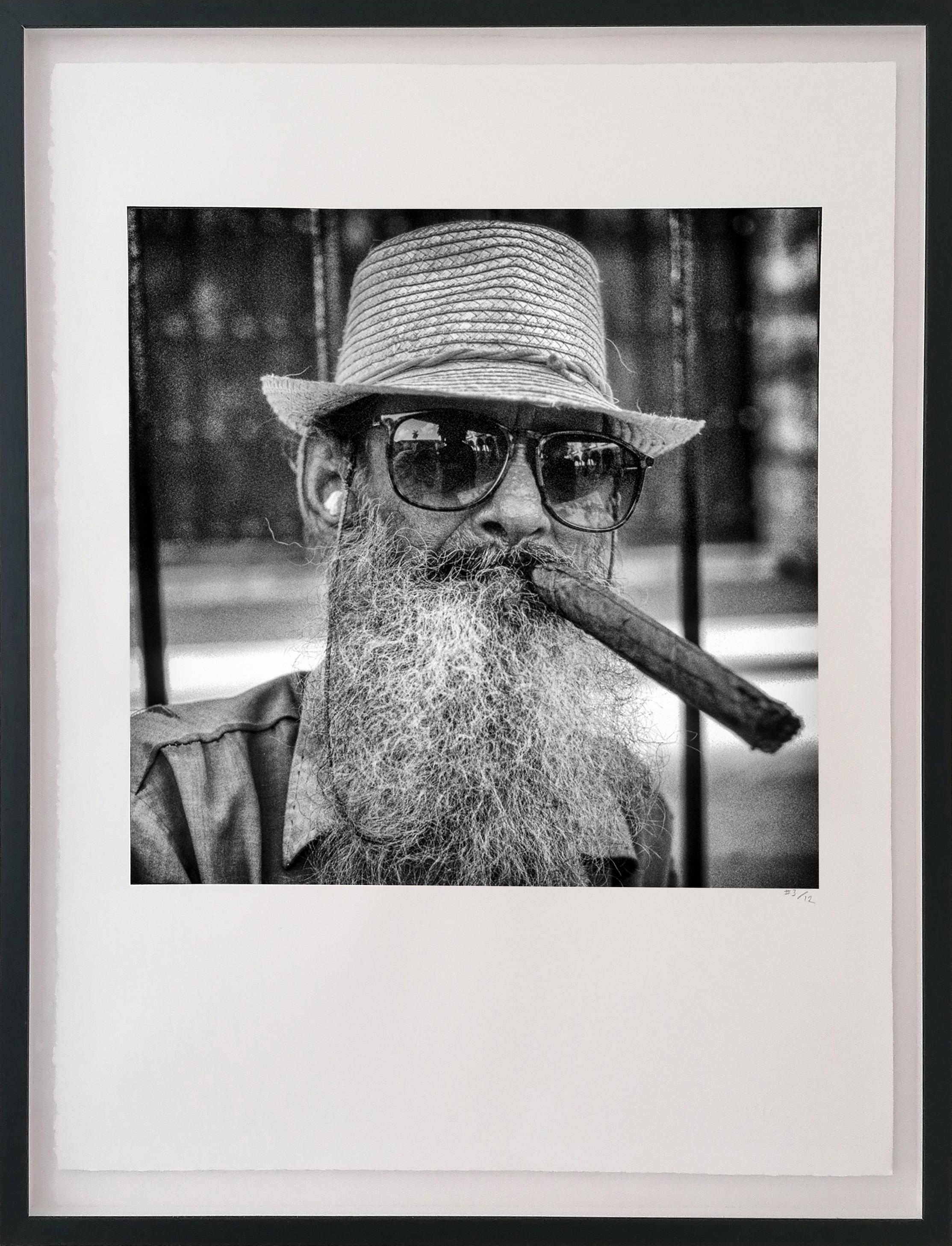 El Barbudo by James Sparshatt - Platinum Print of a Cuban cigar smoker.  Framed