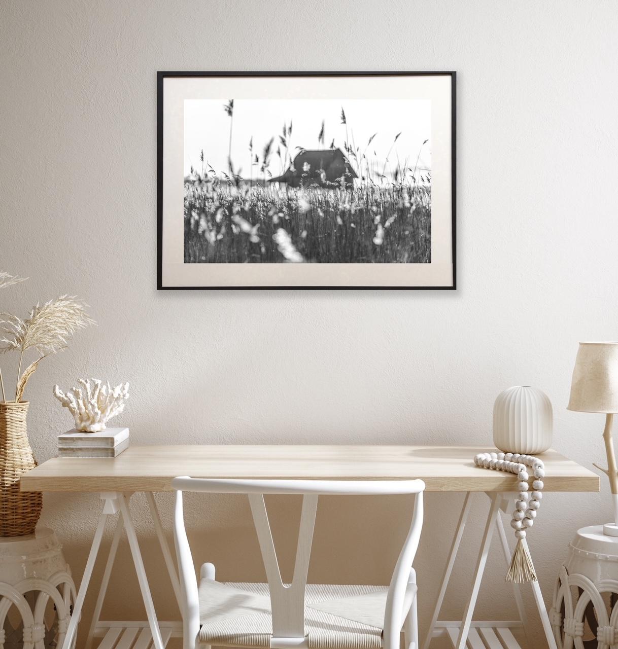 House On The Marsh by James Sparshatt.  Framed BW photo of a lonely rural cabin For Sale 3