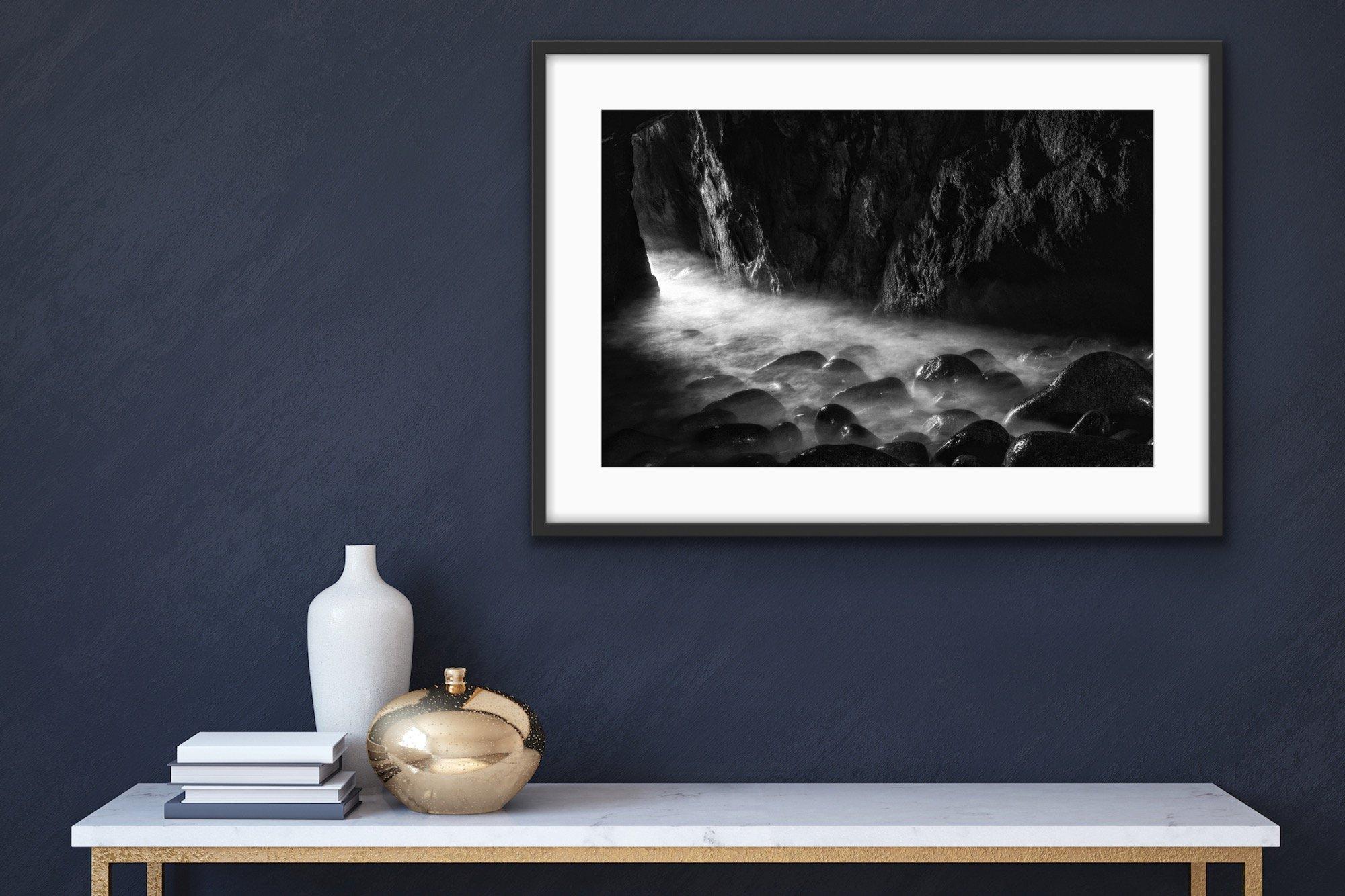 Aodh is a god of the underworld and prince of the Daoine Sidhe in Irish mythology.  The crashing waves in this cave  made its legend as a gateway to the realm of the Gods entirely  understandable…

James Sparshatt’s black and white landscapes have