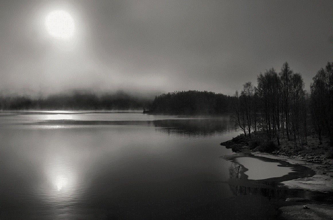 James Sparshatt Mists O'er The Loch Grand tirage d'archives avec cadre en bois, 2009