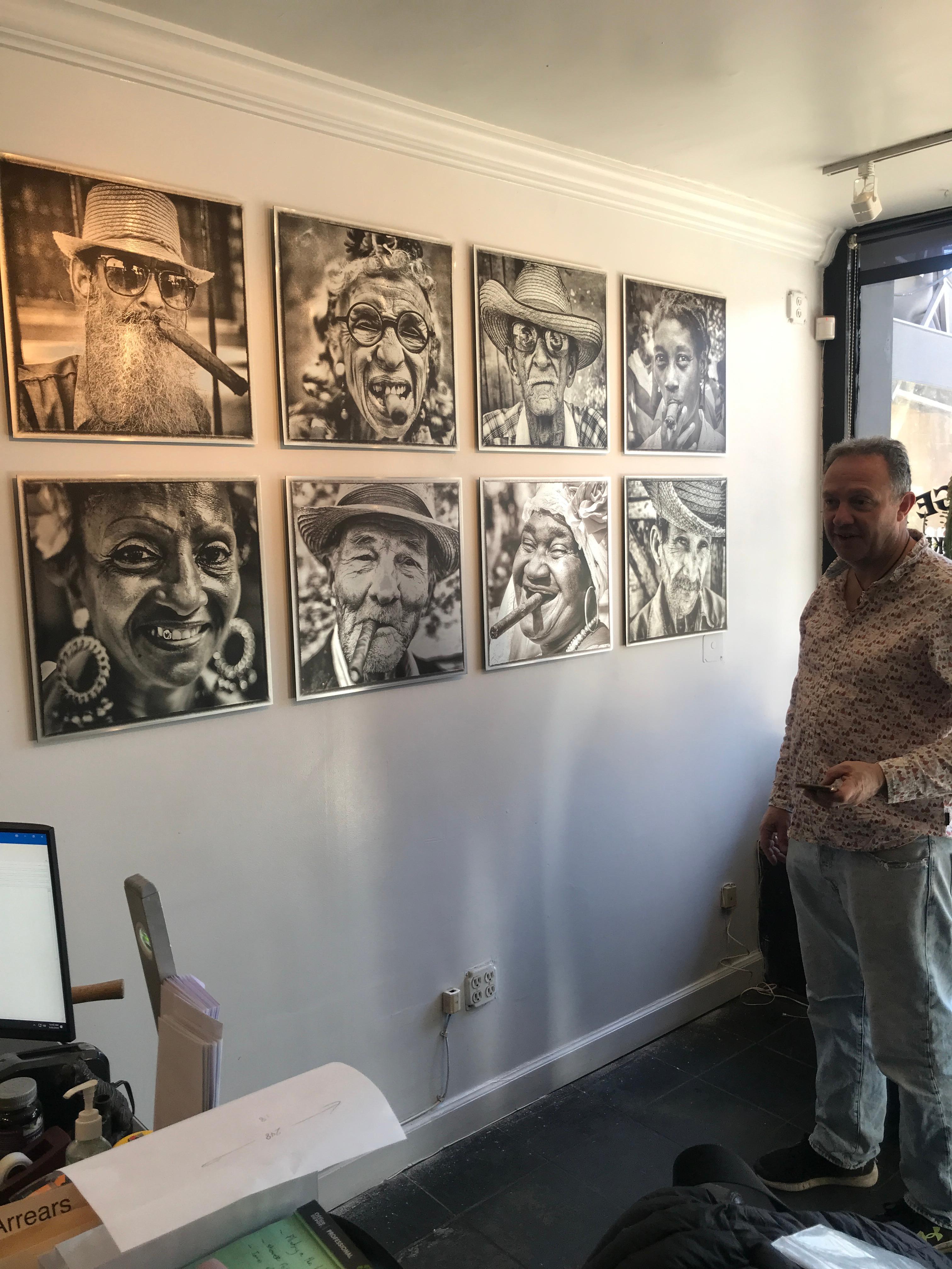 Te Veo by James Sparshatt. Portrait of Cuban man in glasses on Brushed Aluminium For Sale 1