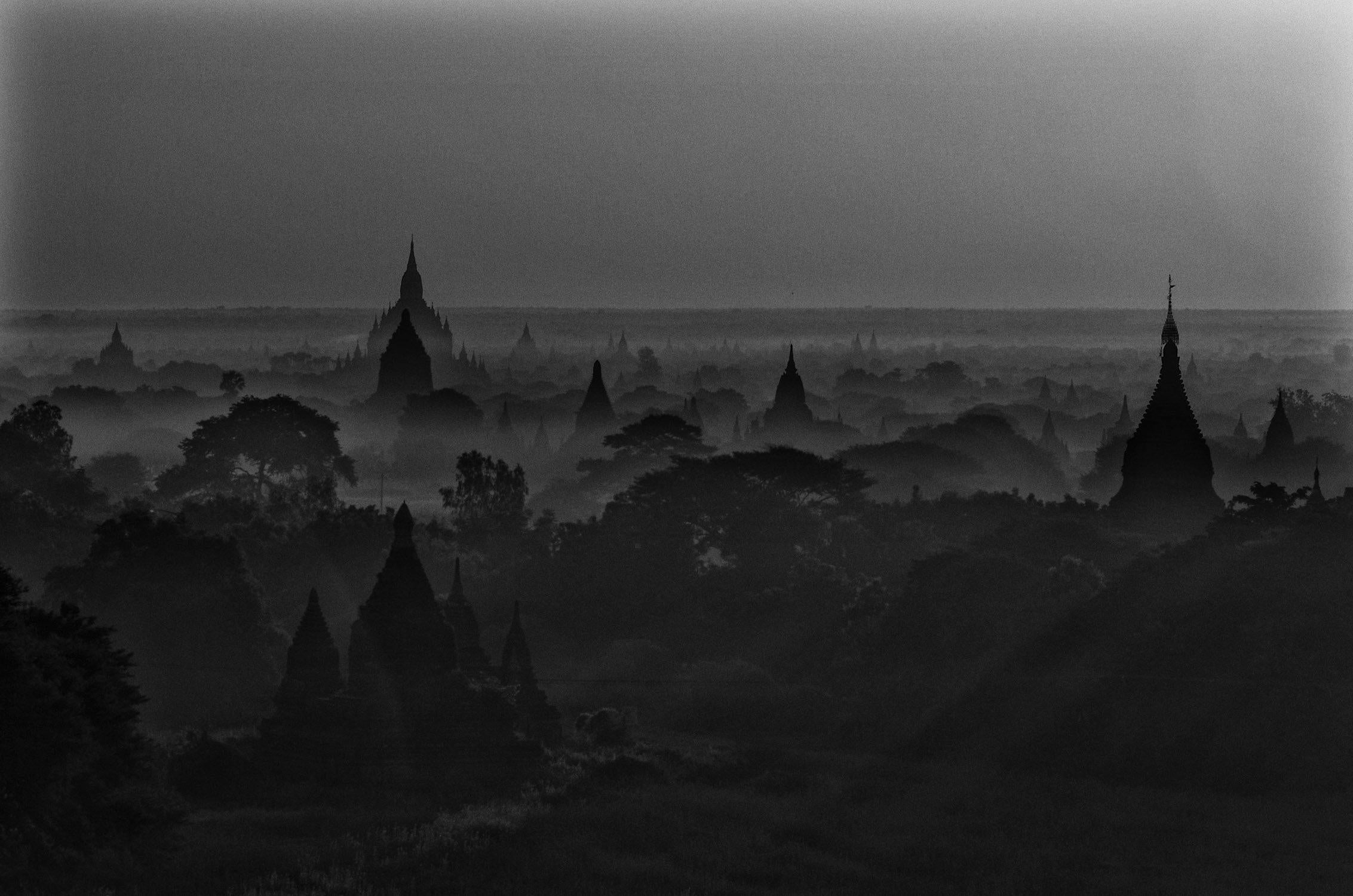The light of the moon creates an otherworldly ethereal world, a stillness and calm across the spiritual landscaper of the Bagan valley in Burma.

James Sparshatt’s black and white landscapes have an ethereal beauty. They are moments when the natural