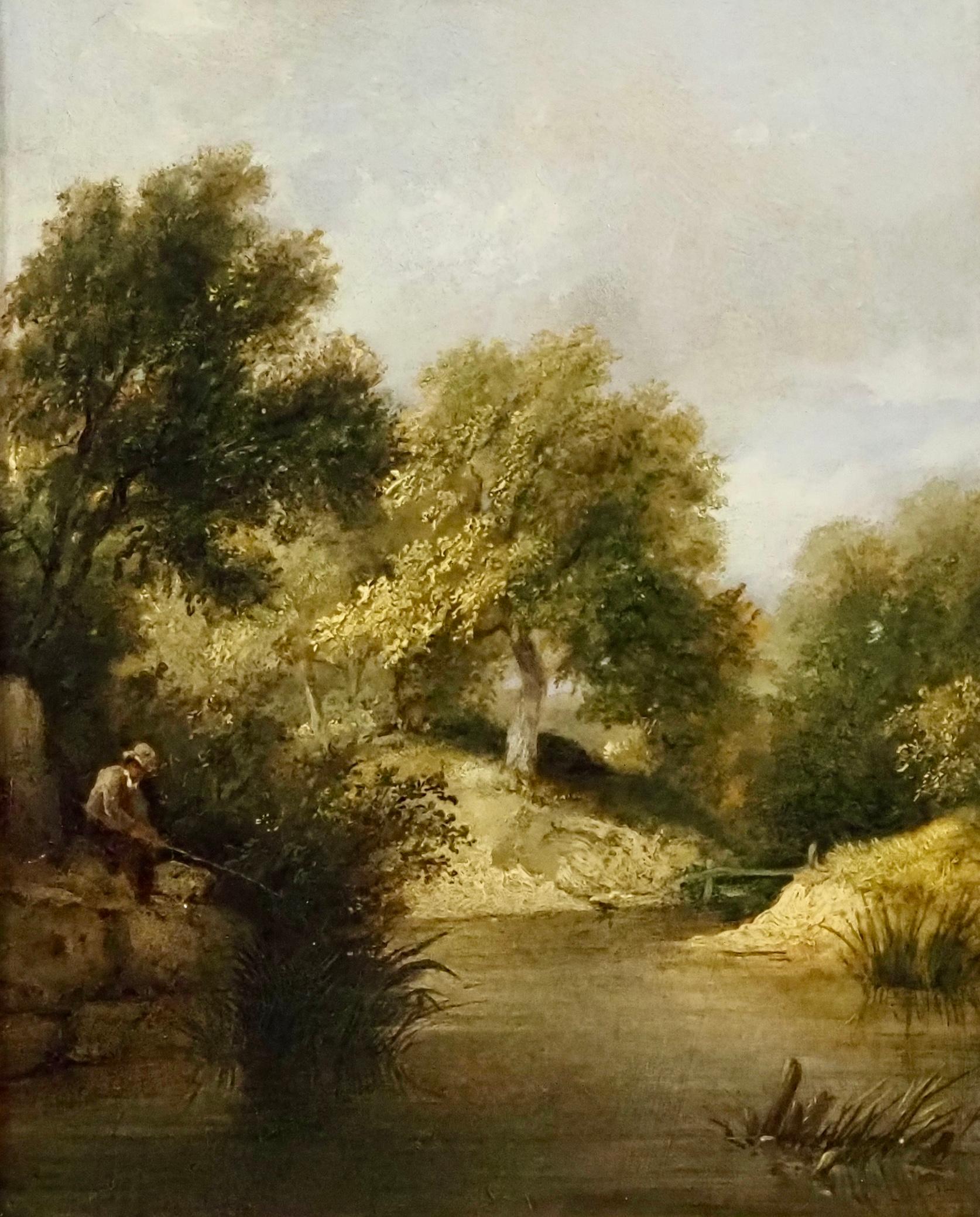 A Fisherman on a riverbank - Old Masters Painting by James Stark