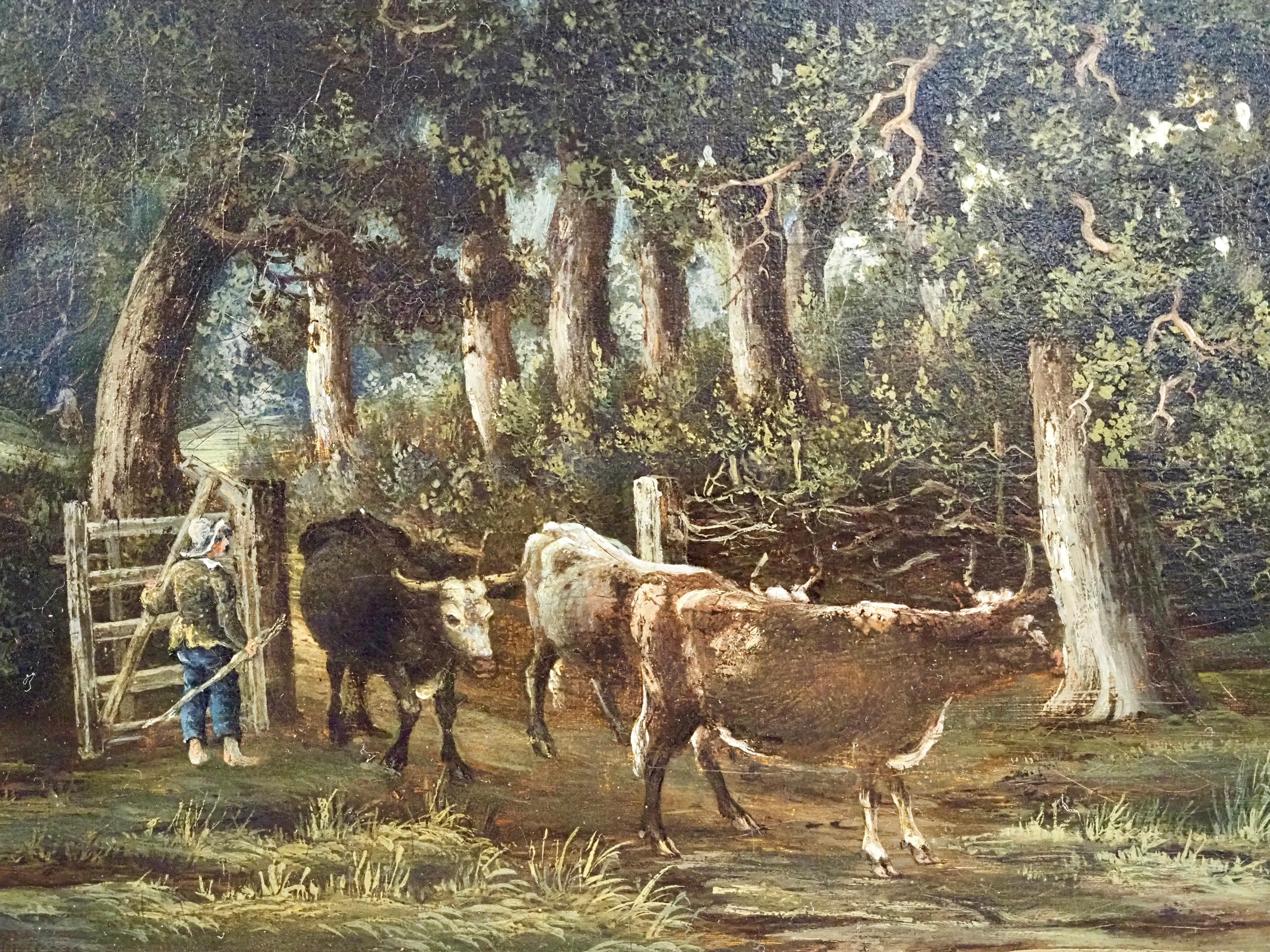 James Stark (1794-1859)
Ein Hüter für Rinder in einer Waldlandschaft in Flusslandschaft
Öl auf Leinwand
Leinwand Größe 18 x 24 in
Gerahmt Größe 23 x 29 in

James Stark (1794-1859): Ein Pionier der Landschaftsmalerei  James Stark wurde 1794 an einem