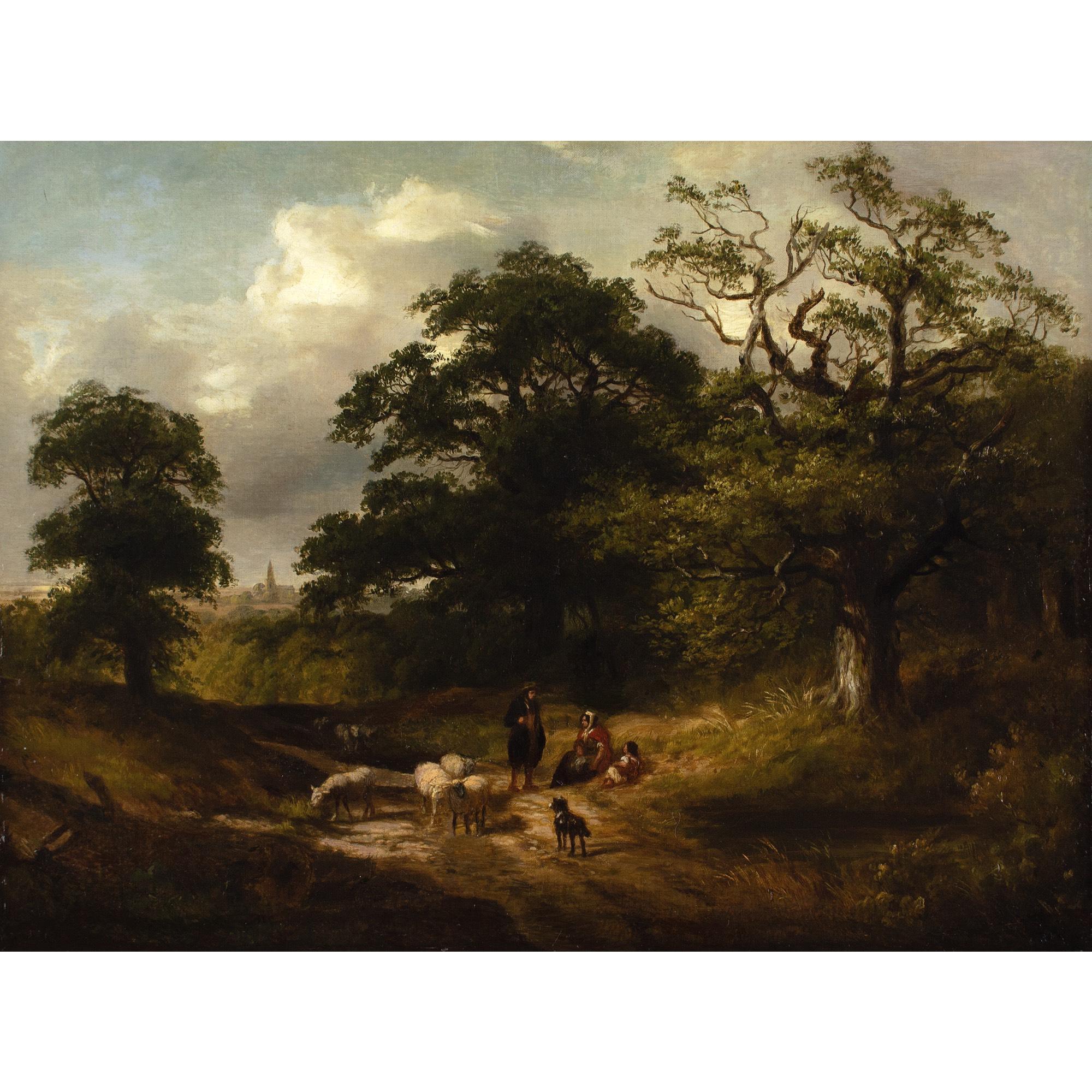 James Stark (Circle), Wooded Landscape With Country Track, Shepherd & Sheep 1