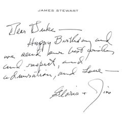 Lettre manuscrite de James Stewart à John Wayne