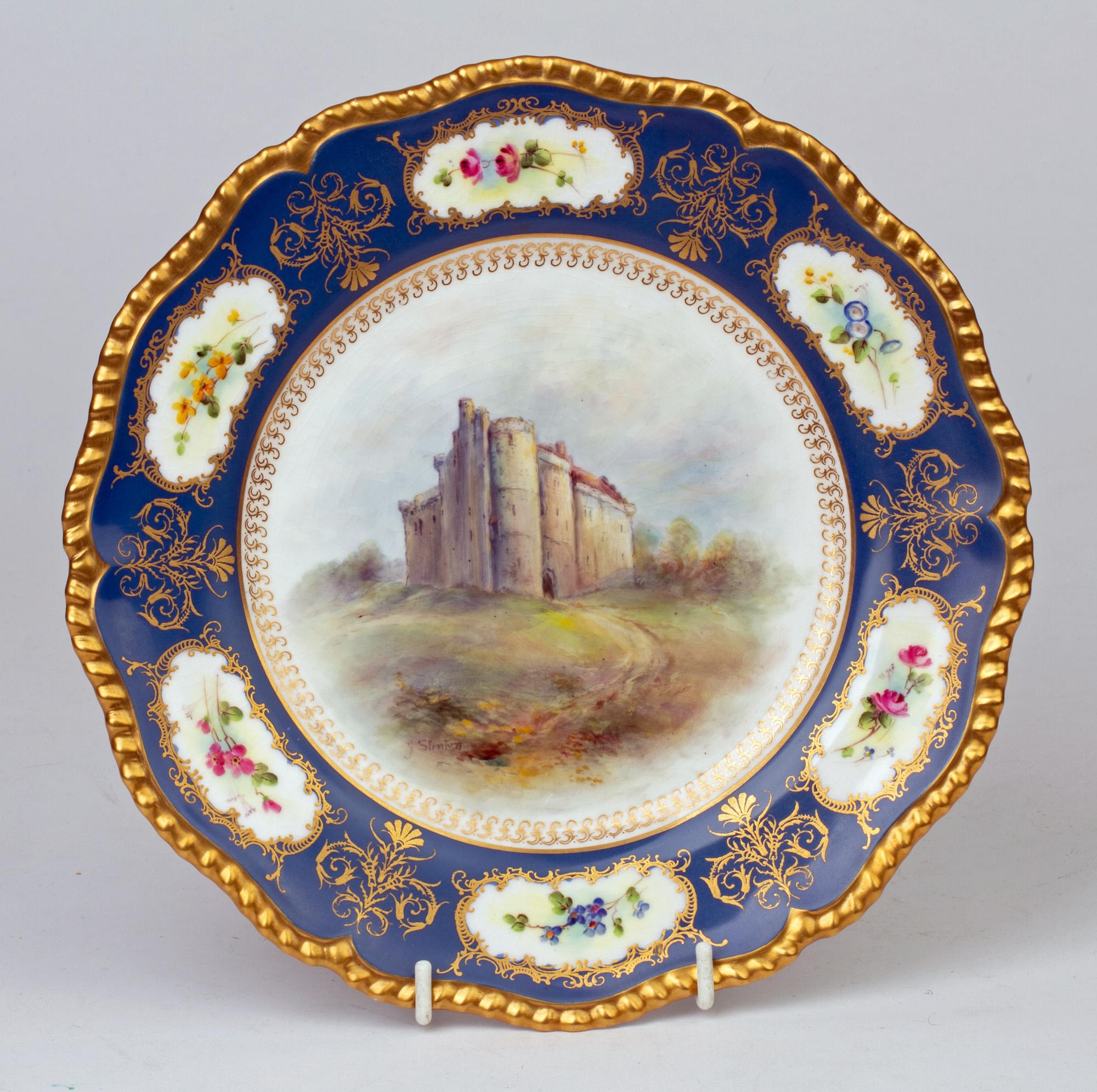 Assiette de cabinet James Stinton Royal Worcester Castle of Doune peinte à la main en vente 6