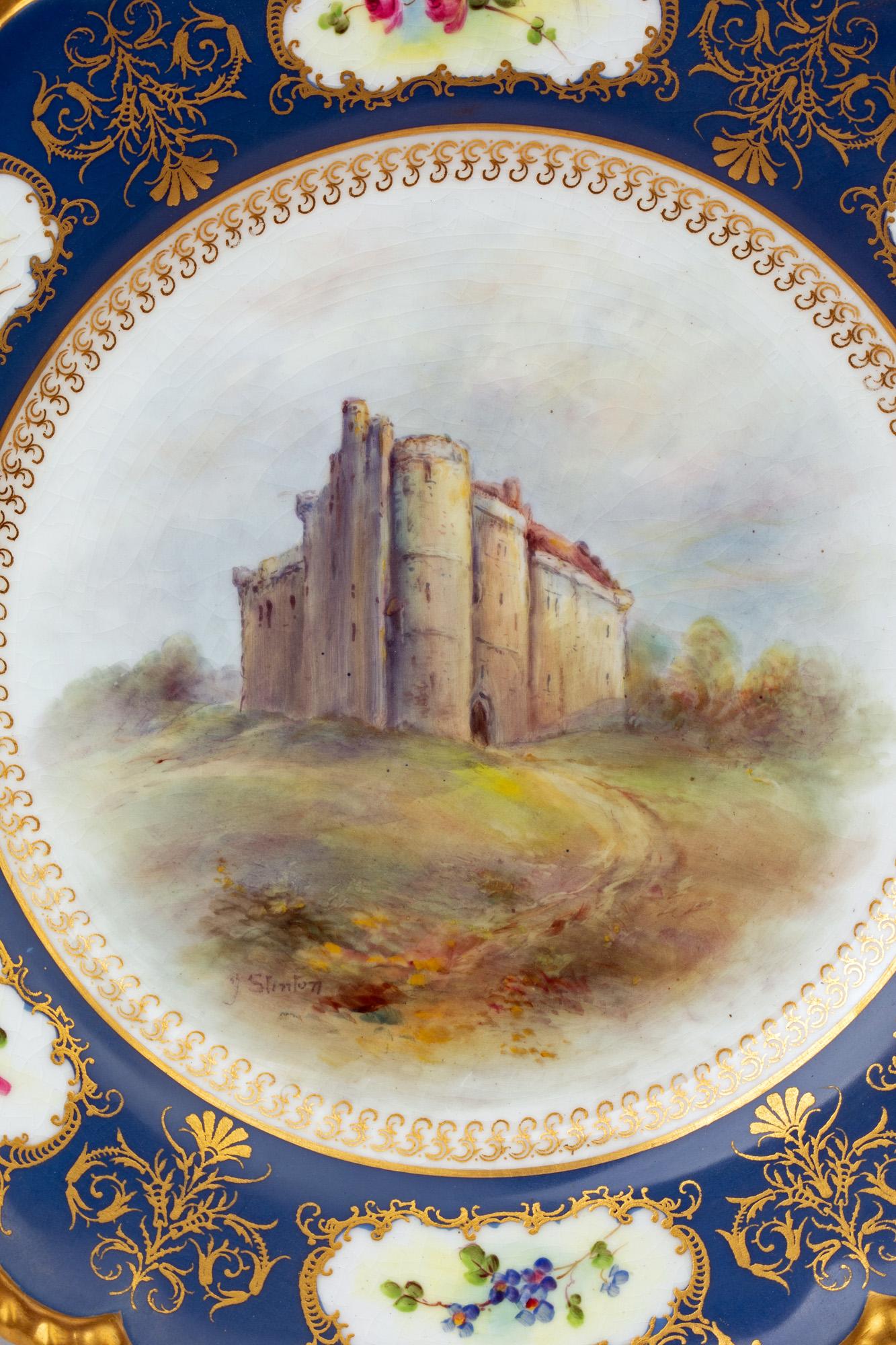Assiette de cabinet James Stinton Royal Worcester Castle of Doune peinte à la main en vente 8