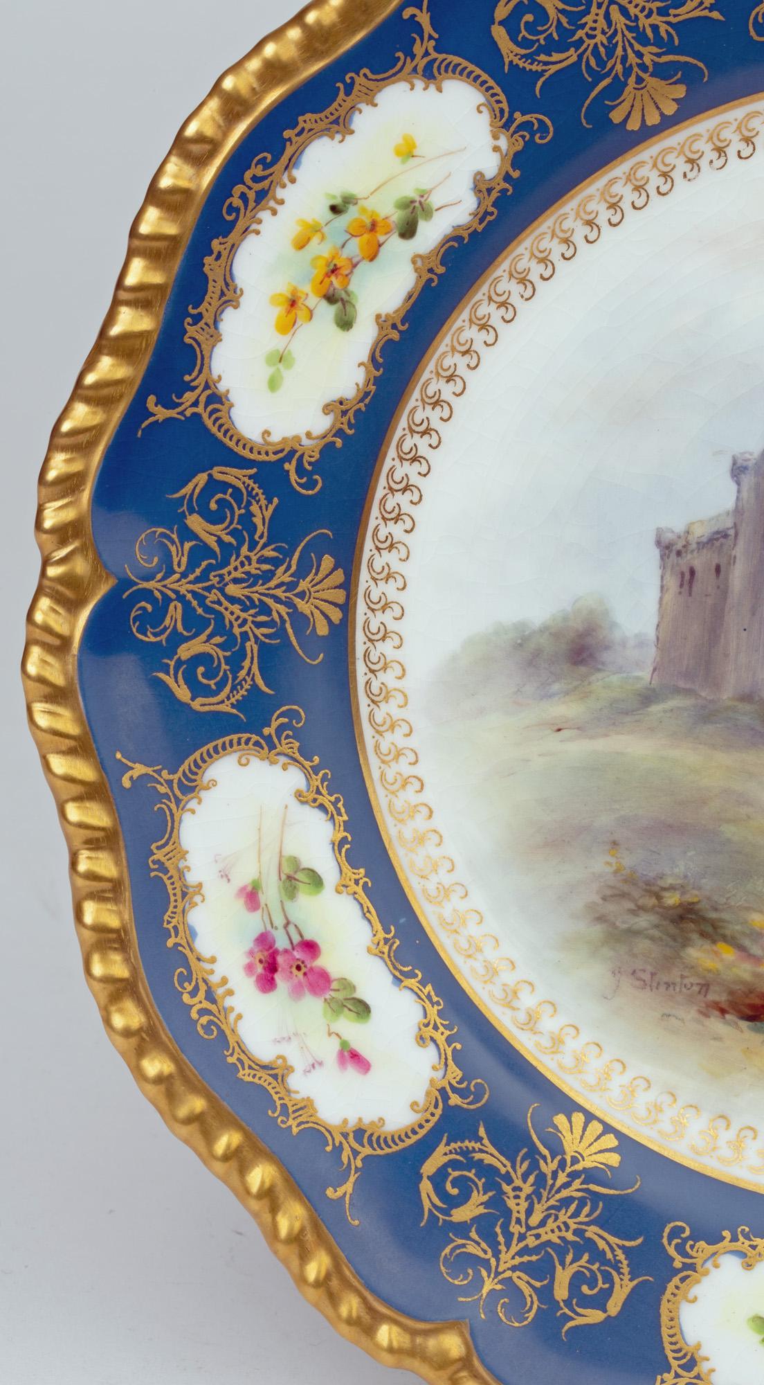 Assiette de cabinet James Stinton Royal Worcester Castle of Doune peinte à la main en vente 11