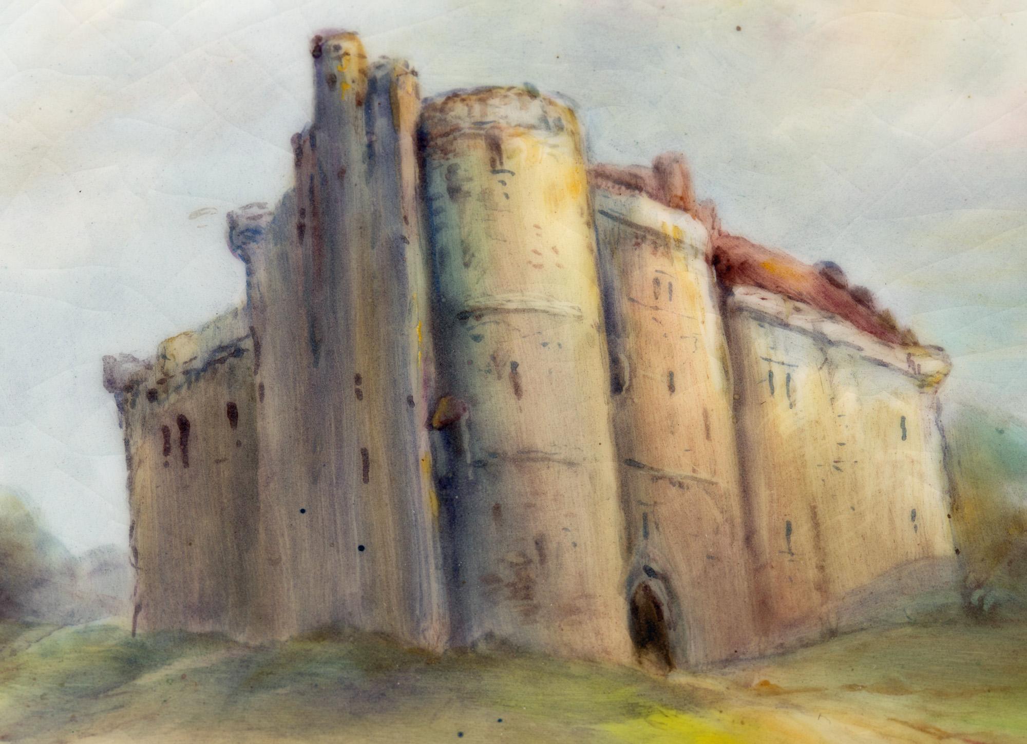 Art déco Assiette de cabinet James Stinton Royal Worcester Castle of Doune peinte à la main en vente