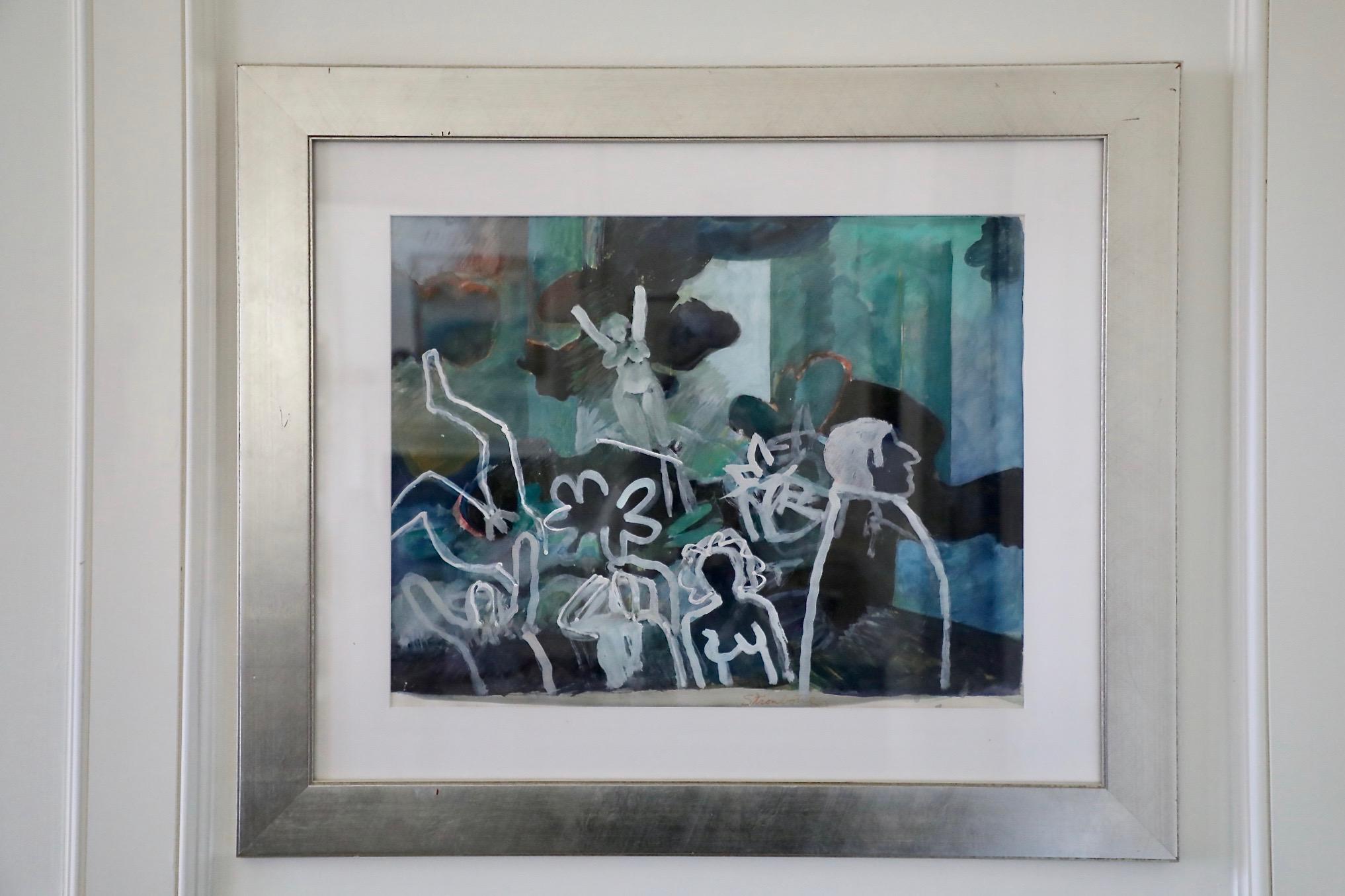 James Strombotne, Mixed Media on Paper, Figures in White For Sale 1