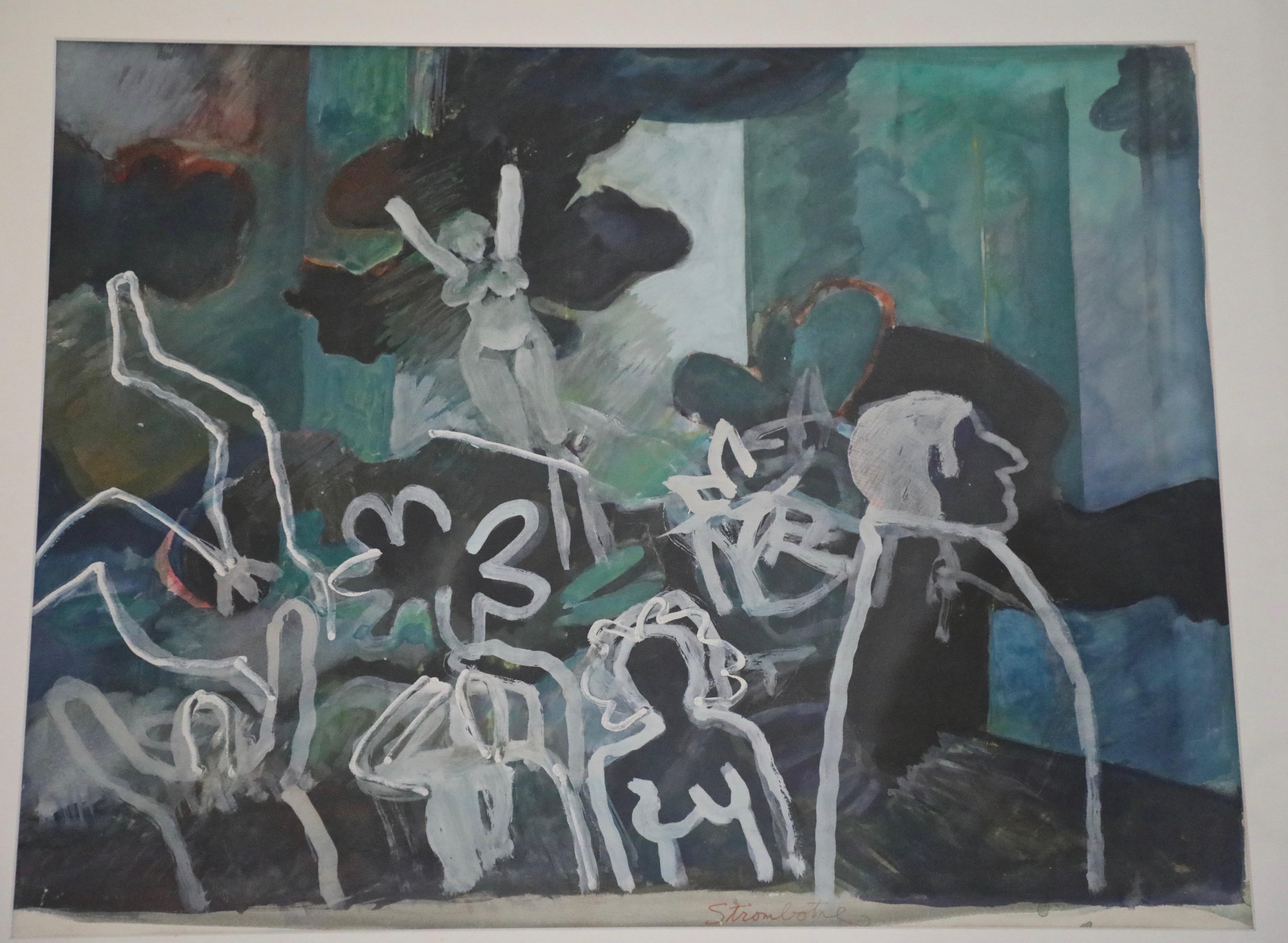 James Strombotne, Mixed Media on Paper, Figures in White For Sale 2