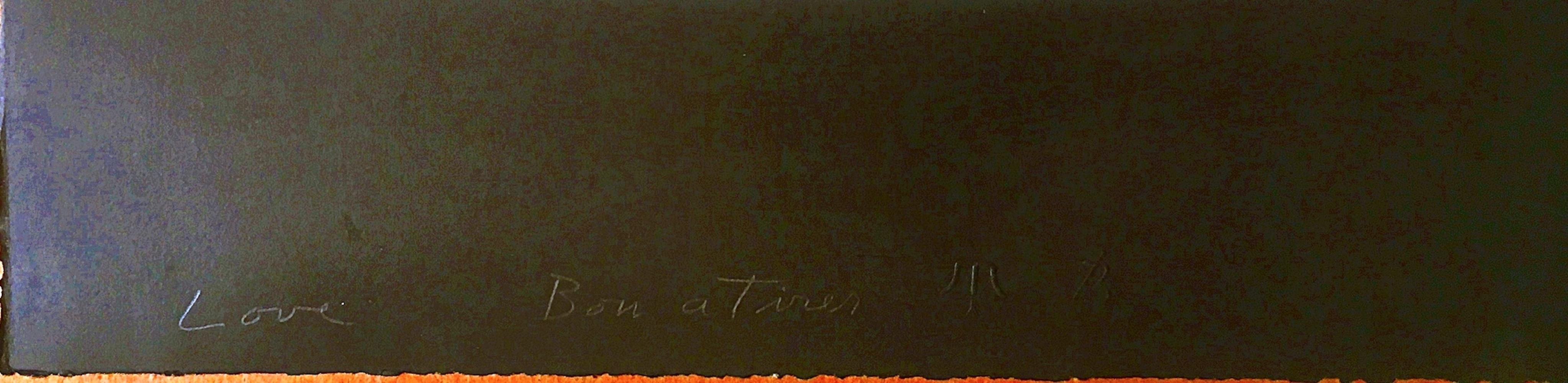 LOVE, rara litografia Pop Art degli anni '60, firmata BAT, altri esemplari sono in musei - Figurative Print Grigio di James Strombotne