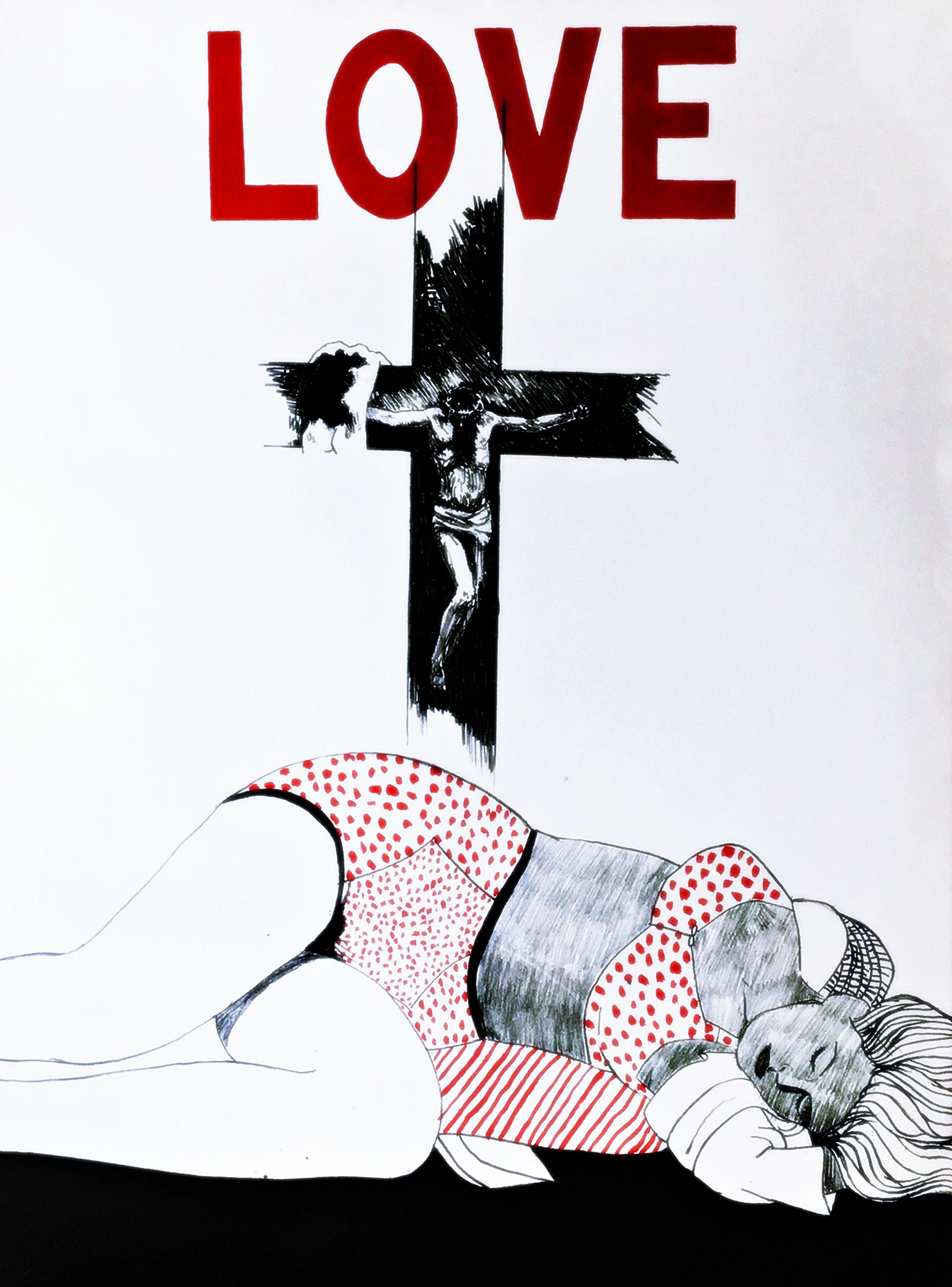 Figurative Print di James Strombotne - LOVE, rara litografia Pop Art degli anni '60, firmata BAT, altri esemplari sono in musei