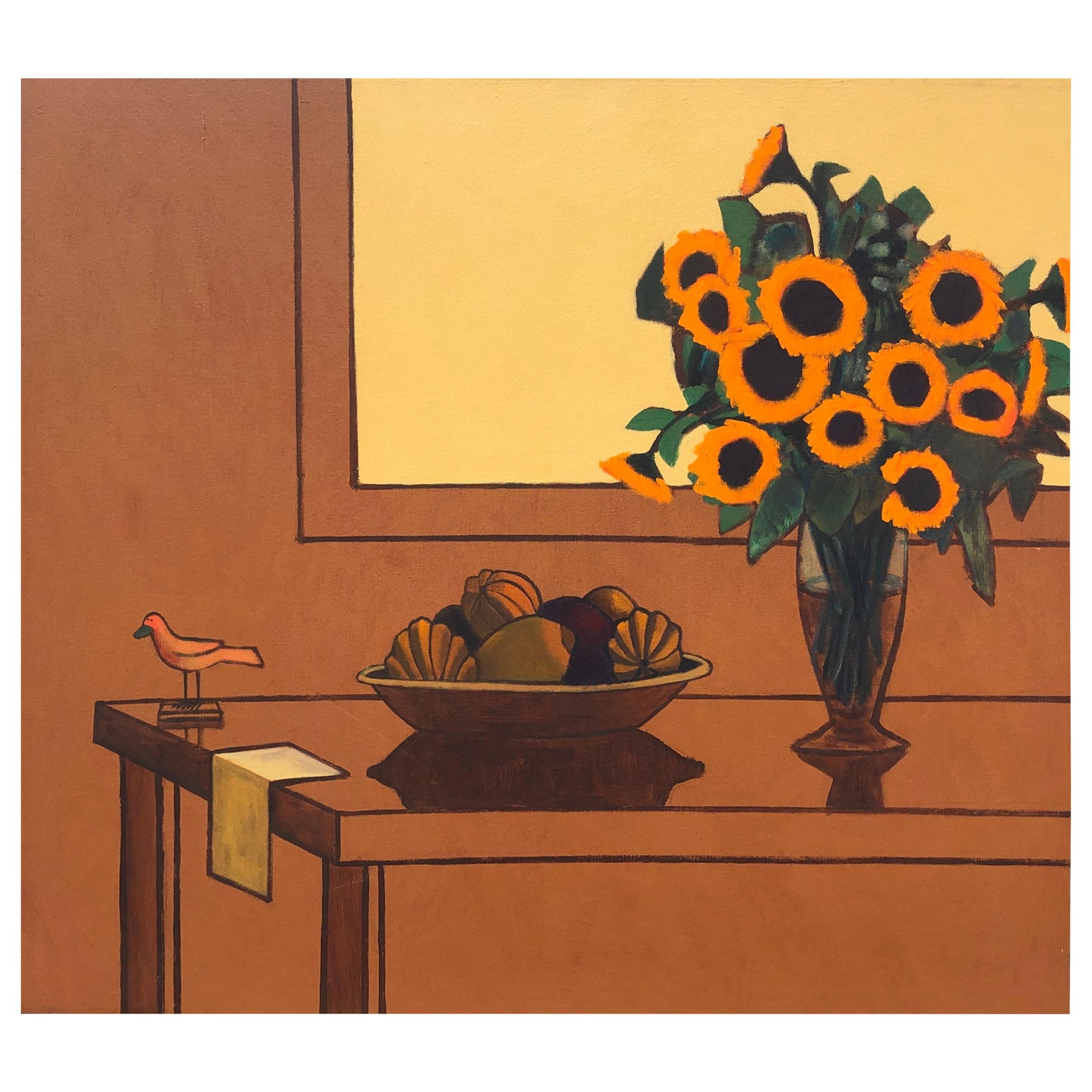 James Strombotne "Still Life with Sunflowers�” Acrylic on Canvas Painting, 1998