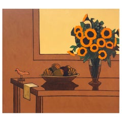 James Strombotne "Still Life with Sunflowers” Acrylic on Canvas Painting, 1998