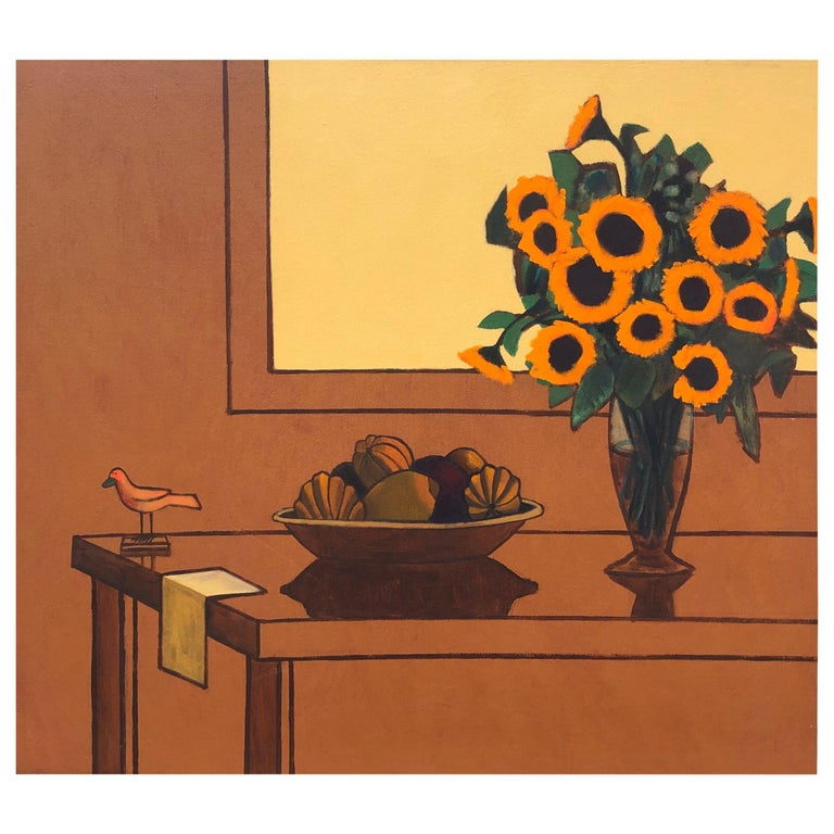 James Strombotne "Still Life with Sunflowers” Acrylic on Canvas Painting, 1998