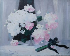 Hydrangea with Fan - Scottish art 19thC Glasgow Boy artist floral oil painting