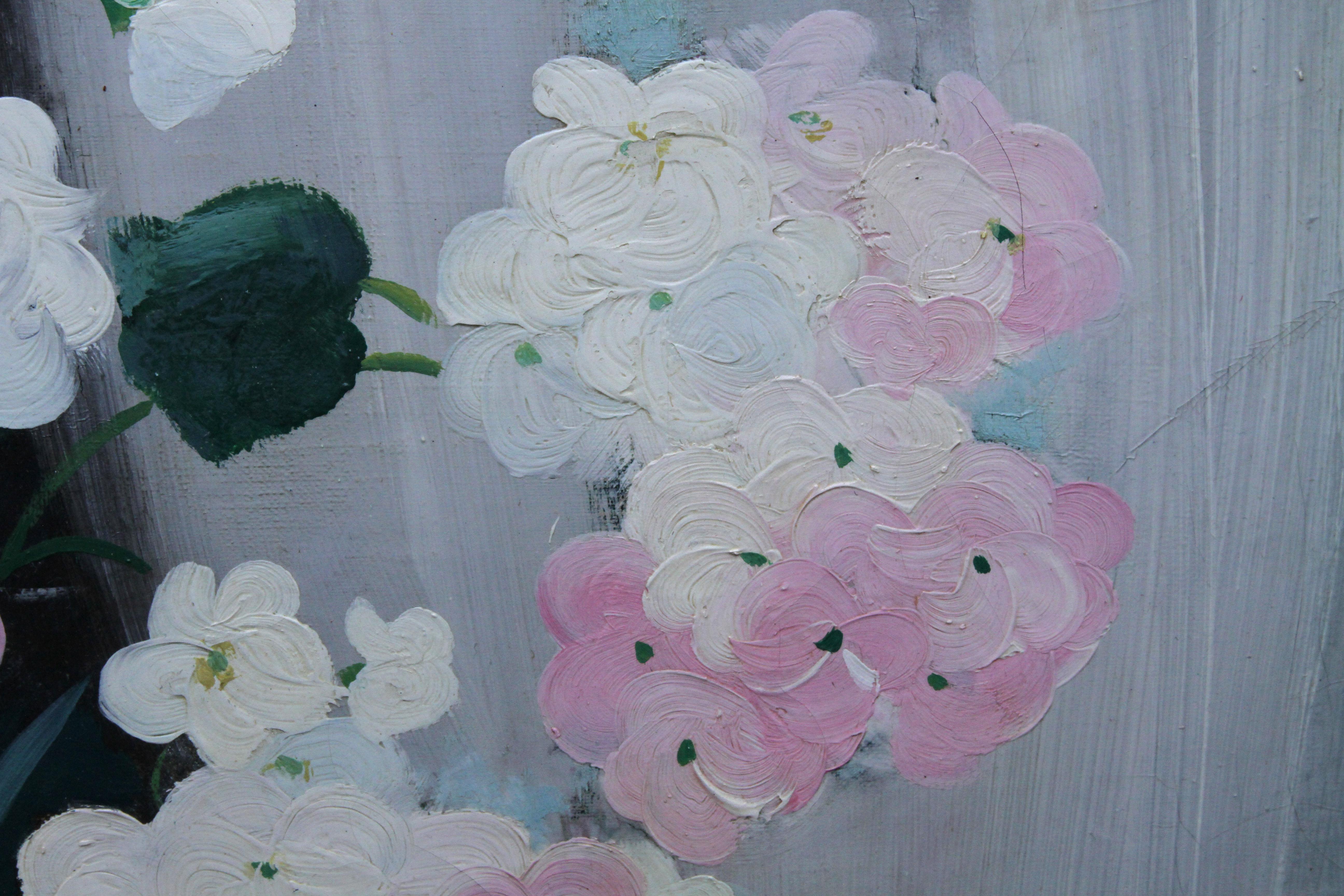 Hydrangea with Fan - Scottish art 19thC Glasgow Boy artist floral oil painting For Sale 2