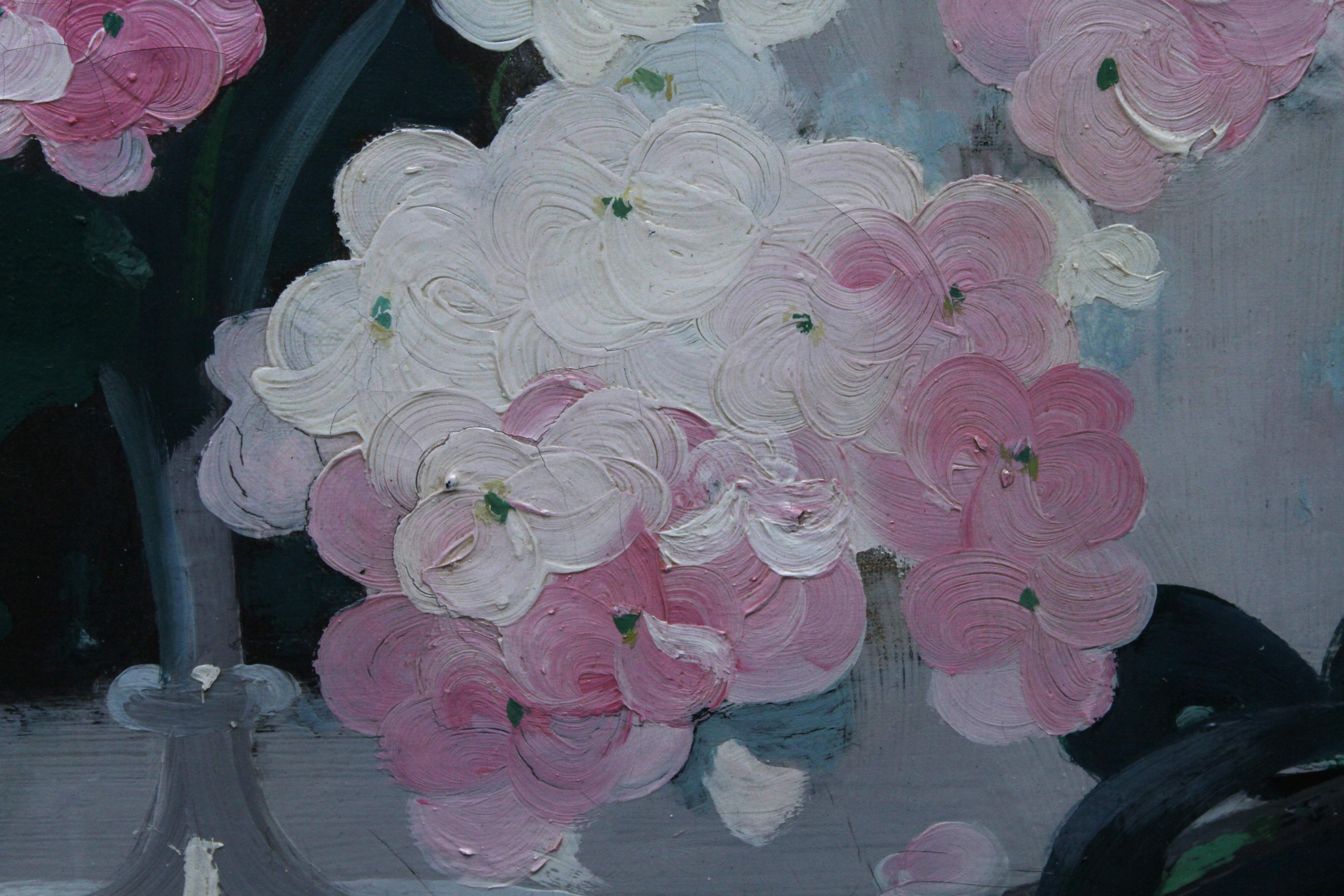 Hydrangea with Fan - Scottish art 19thC Glasgow Boy artist floral oil painting For Sale 3