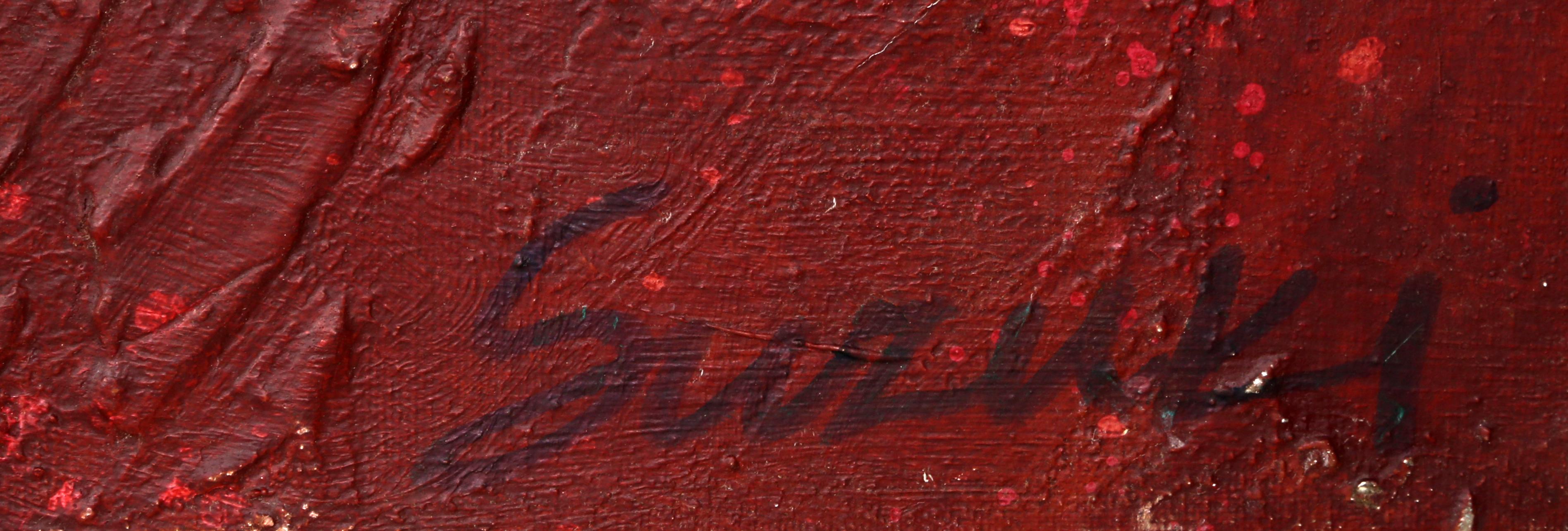 Inestabilidad, Pintura acrílica roja y dorada de James Suzuki en venta 2
