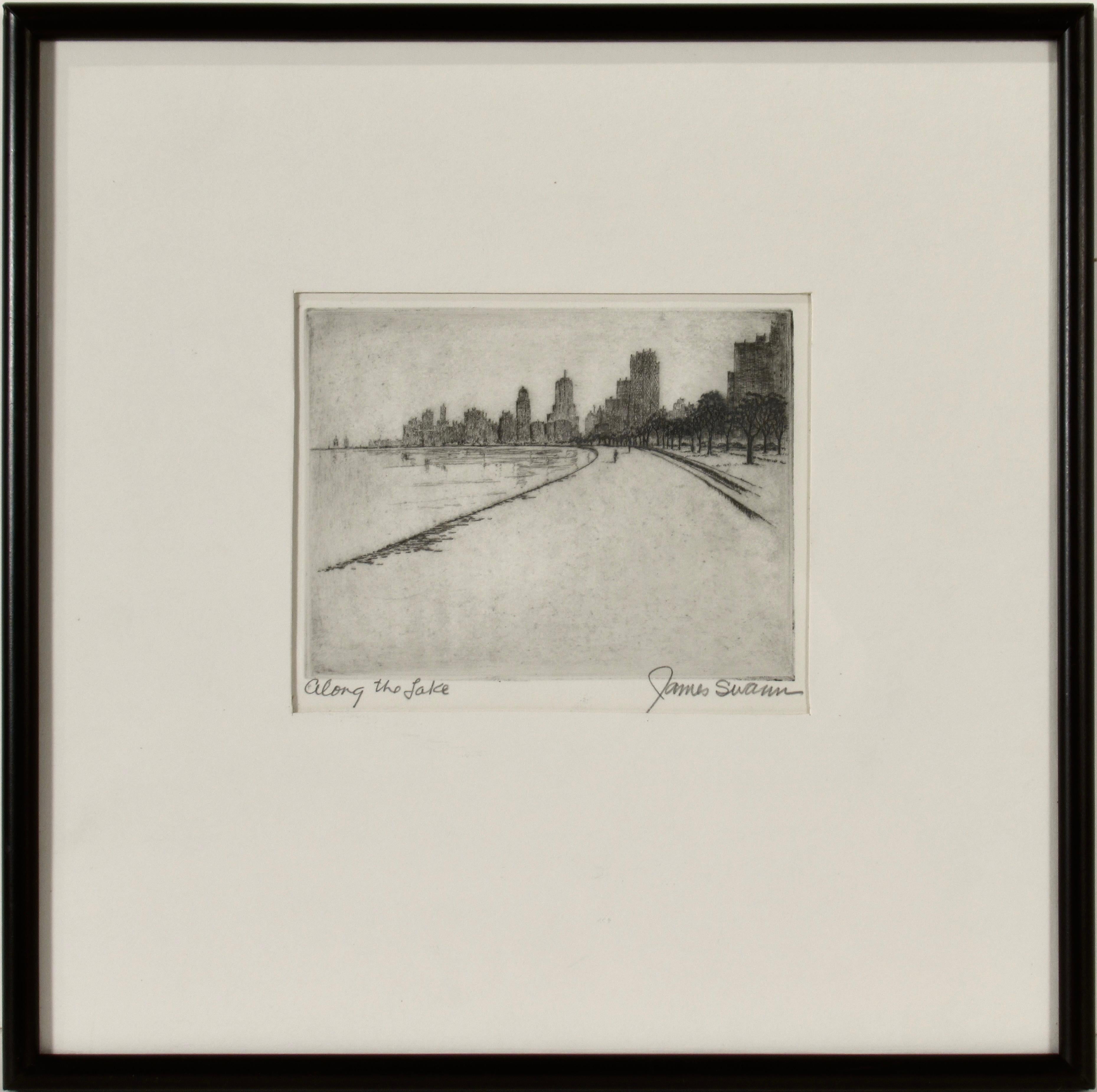 James Swann Landscape Print - Along the Lake (Lake Michigan, Chicago)