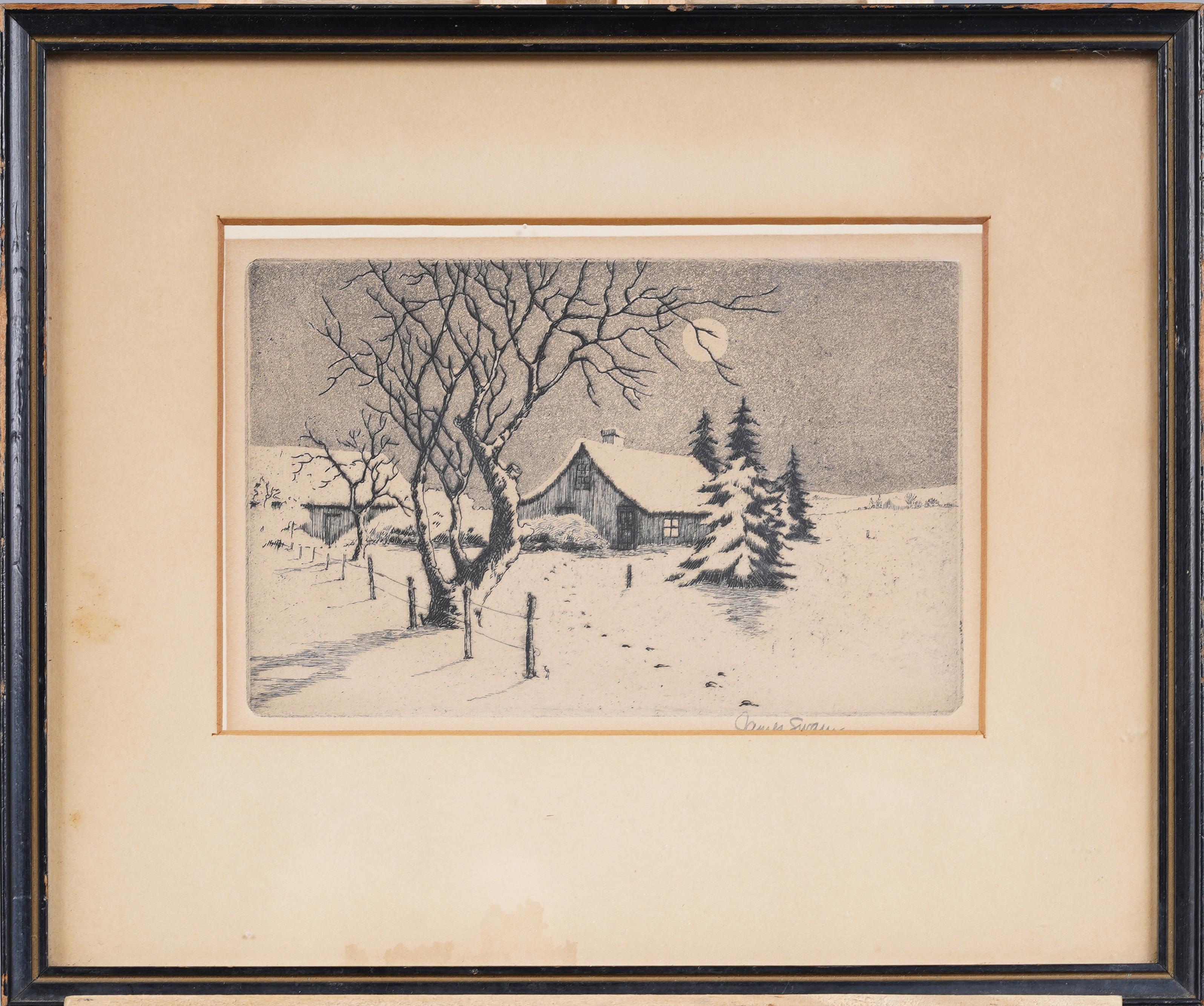 Landscape Print di James Swann - Vintage American Midwestern Homestead Etching