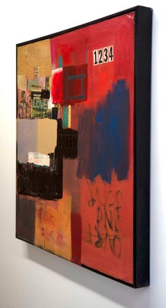 Large, Collage, 1234, Mixed Media, Red, Blue, Bold Colors