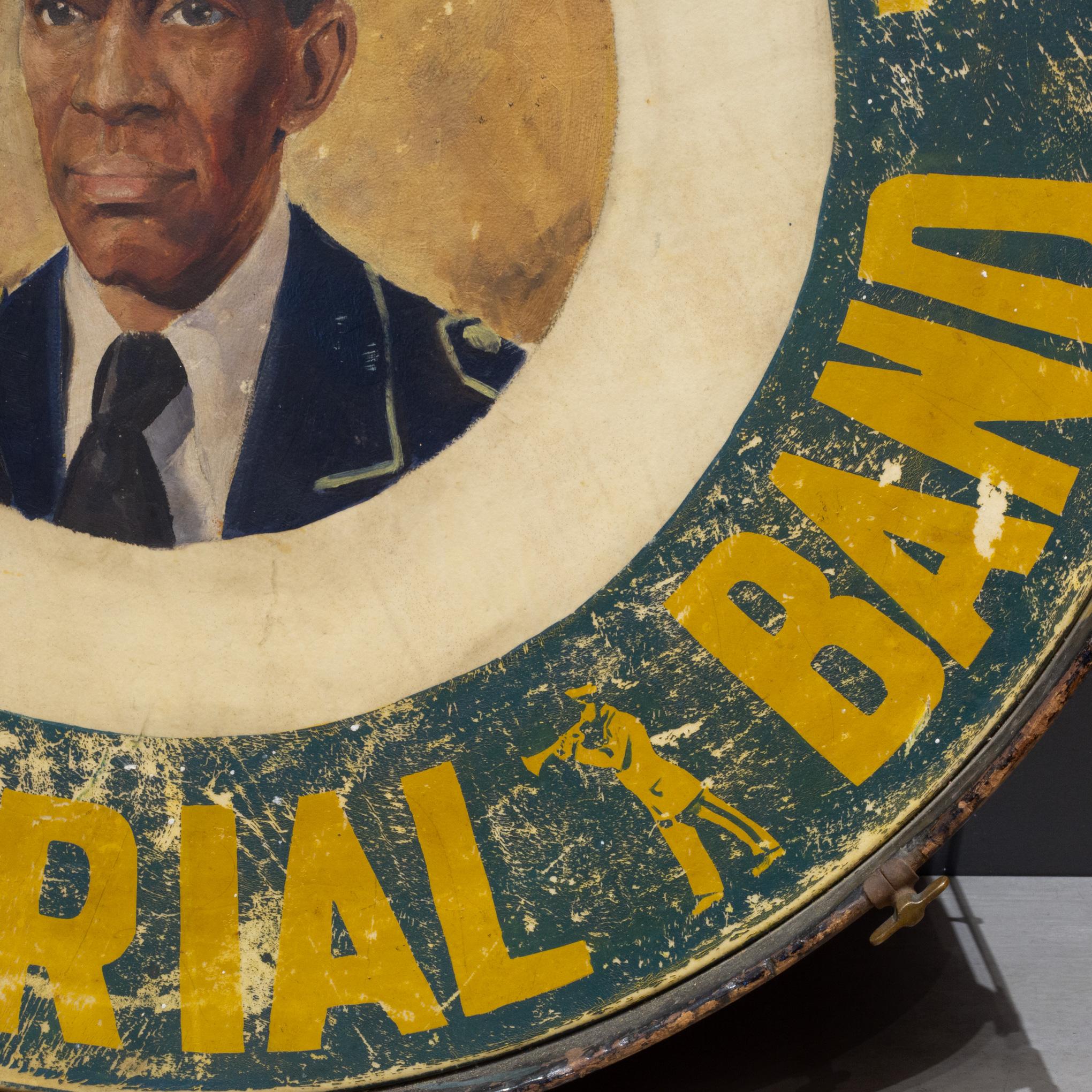 Tamburo da parata dipinto a mano della James T. Moore Memorial Band, 1940 ca. In condizioni buone in vendita a San Francisco, CA