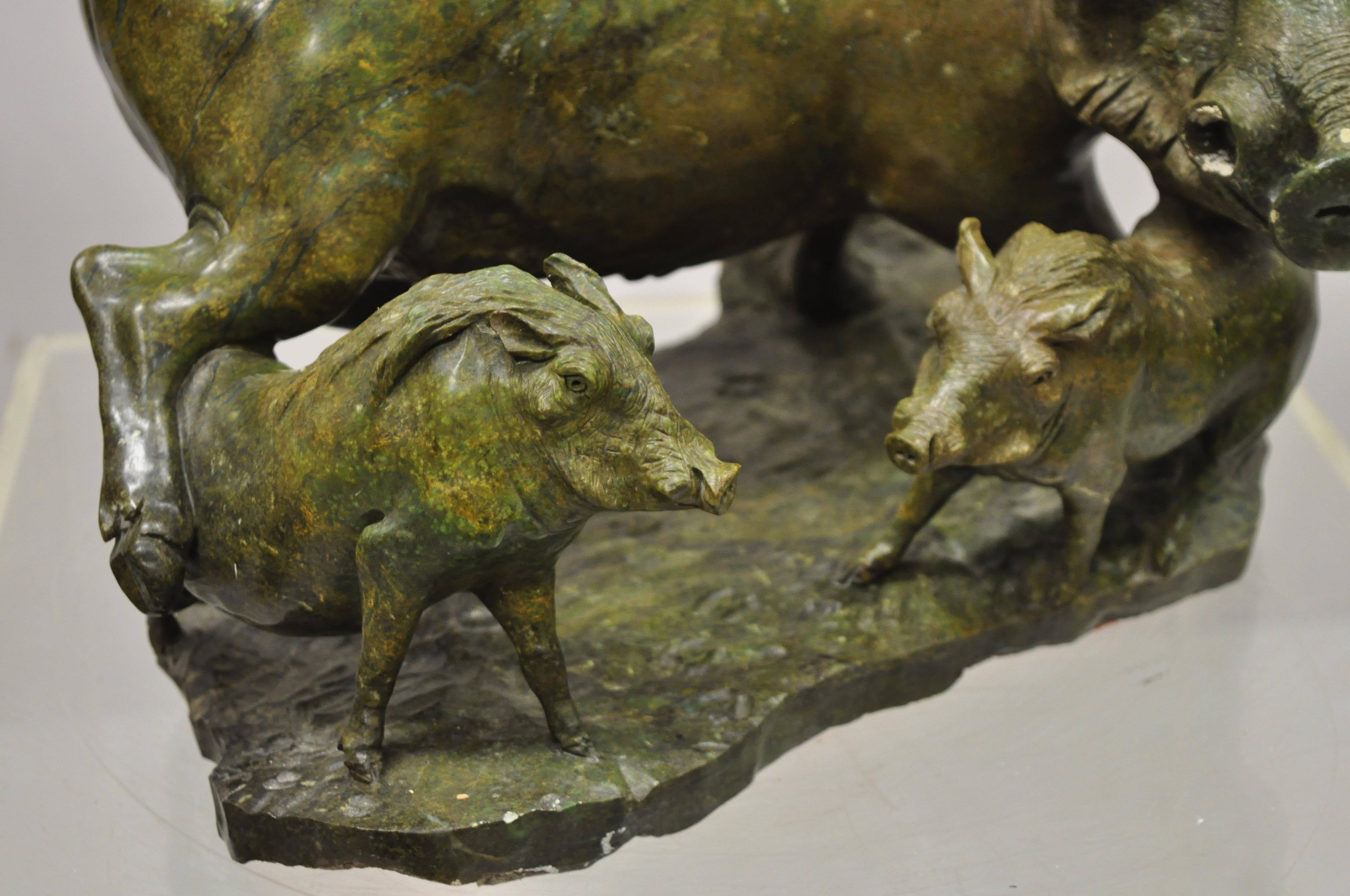 Tribal James Tandi African Wild Boar Green Carved Verdite Hardstone Sculpture Figure For Sale