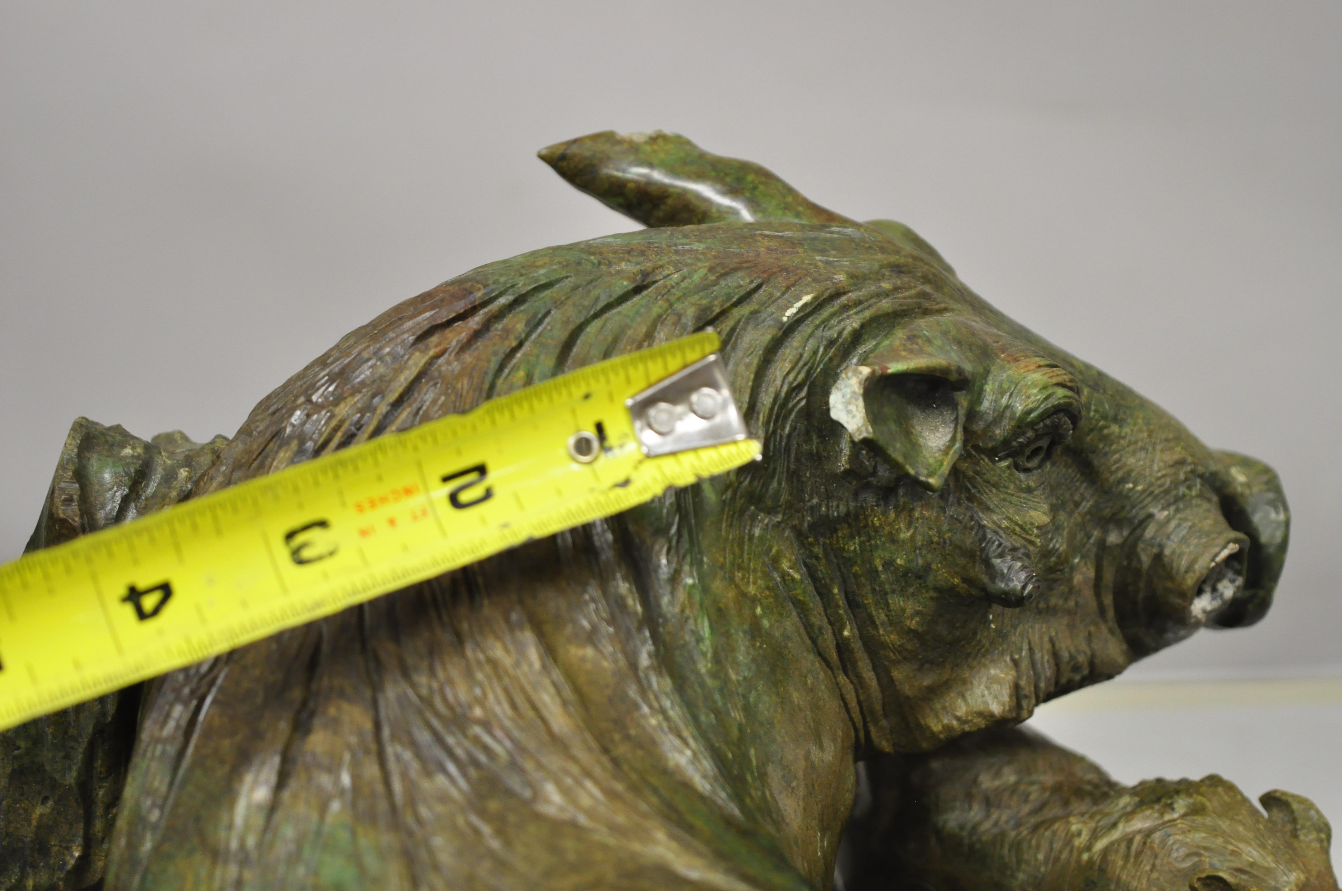 James Tandi African Wild Boar Green Carved Verdite Hardstone Sculpture Figure In Good Condition For Sale In Philadelphia, PA