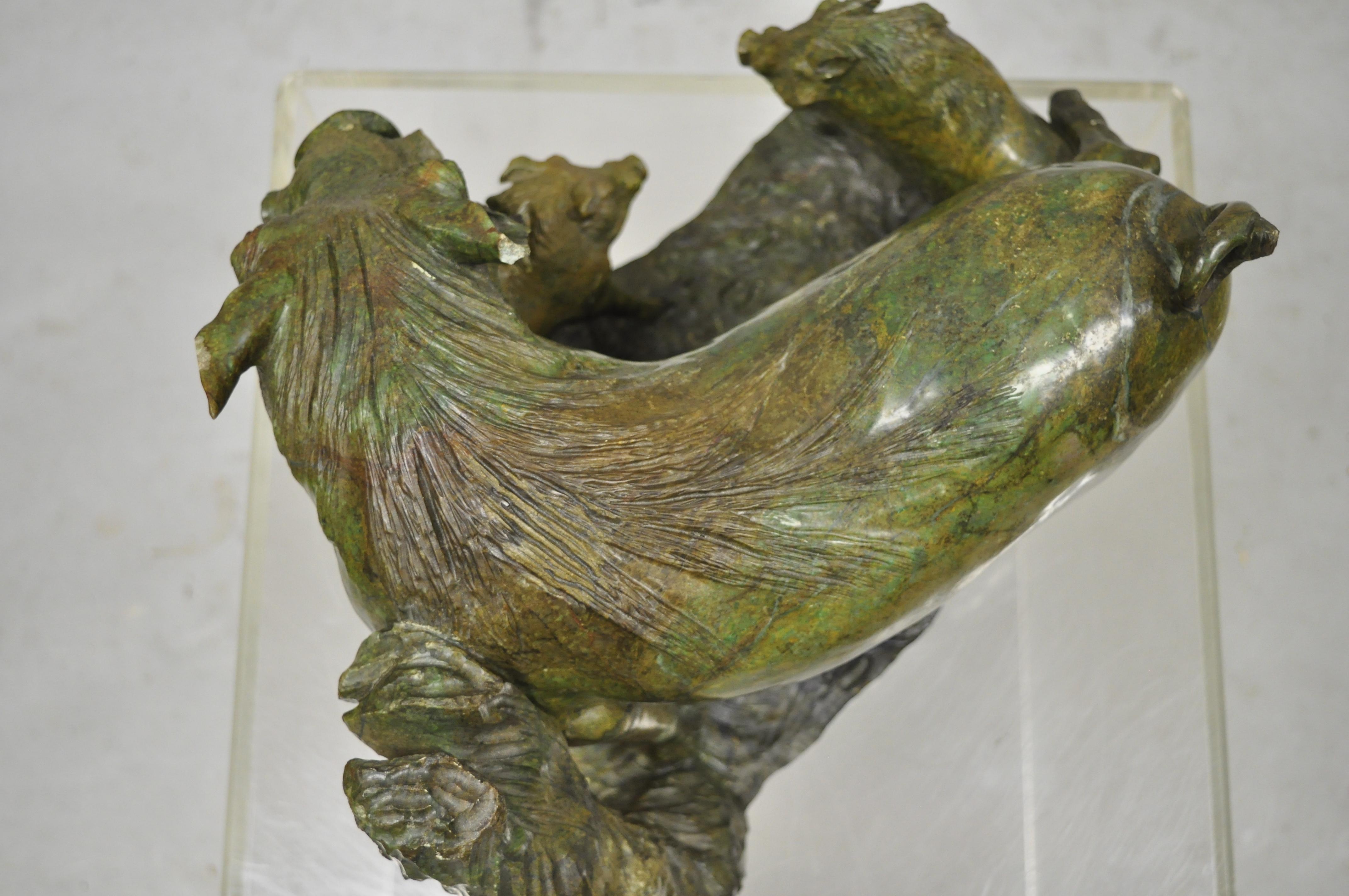 20th Century James Tandi African Wild Boar Green Carved Verdite Hardstone Sculpture Figure For Sale