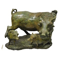 Vintage James Tandi African Wild Boar Green Carved Verdite Hardstone Sculpture Figure
