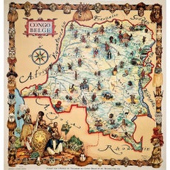 Mappa originale del Congo belga illustrata da A. James Thiriar nel 1954